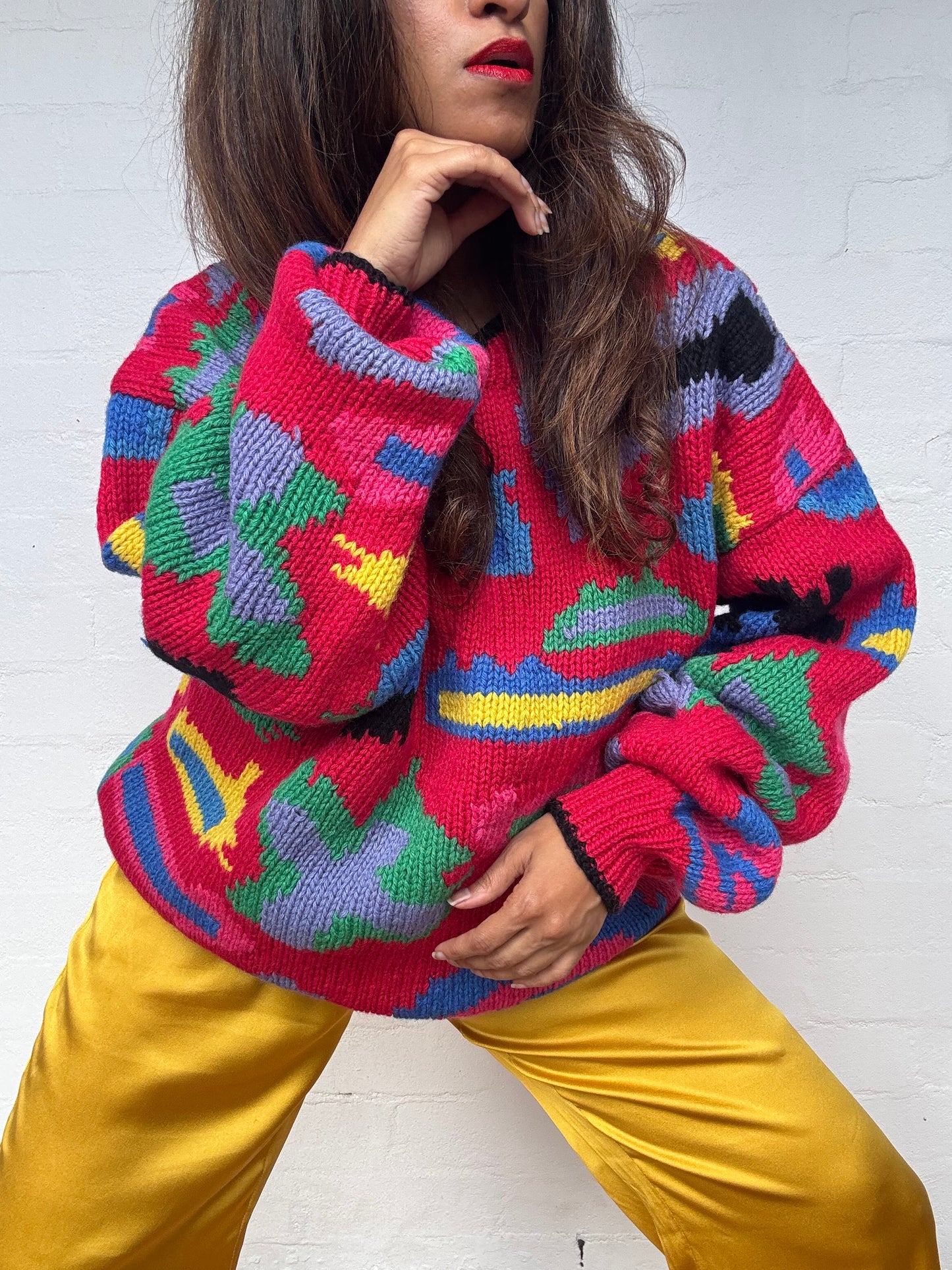 Vintage Colourful Oversized Wool Jumper