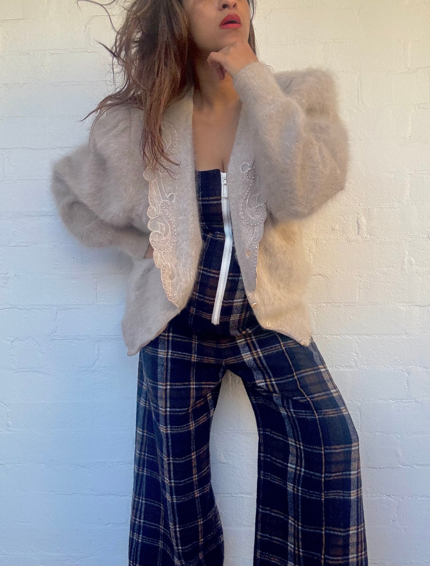 Vintage Angora Cardigan - Taupe