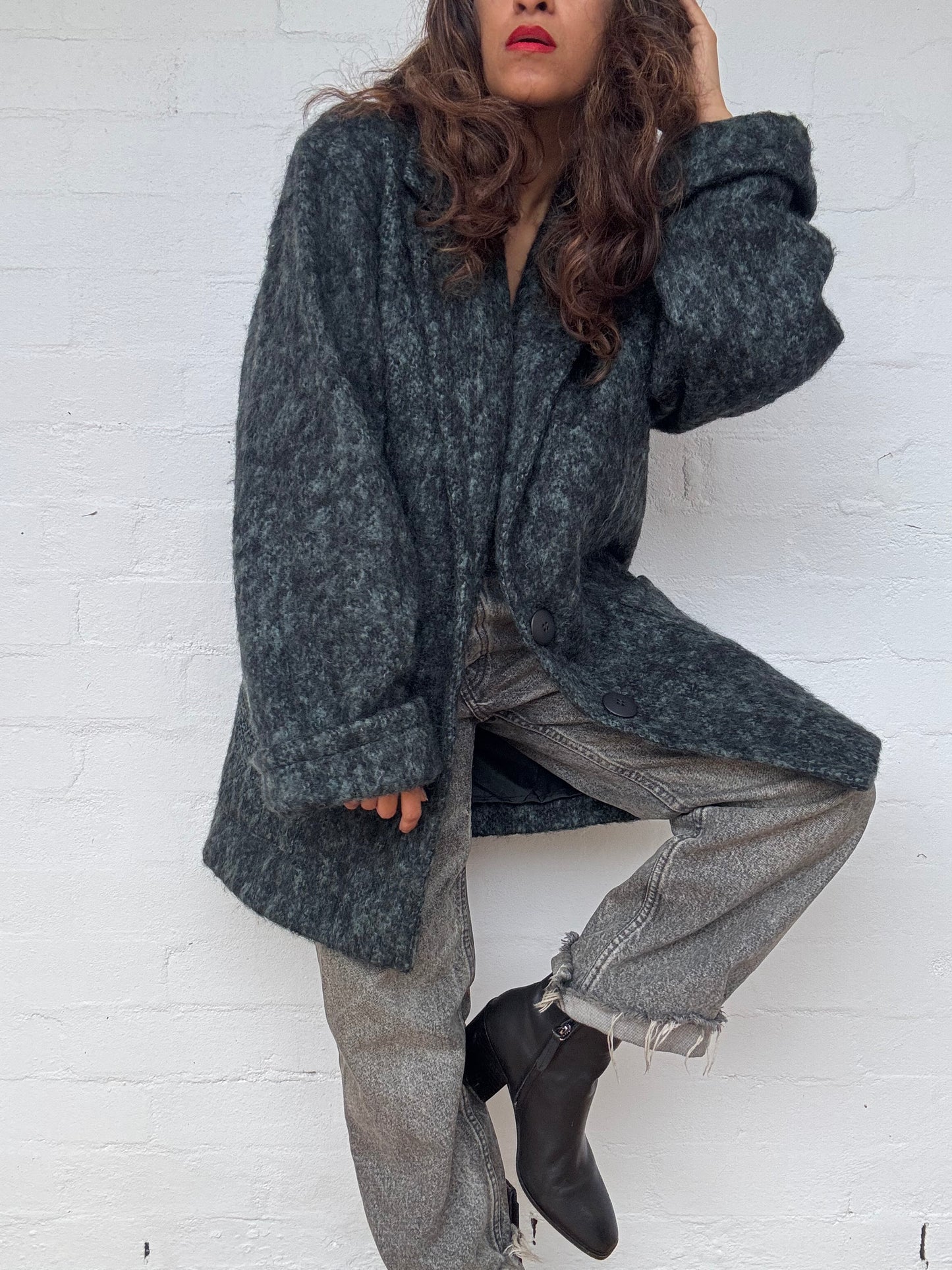 Vintage 1960's Dark Green Mohair Coat - Made in Britain