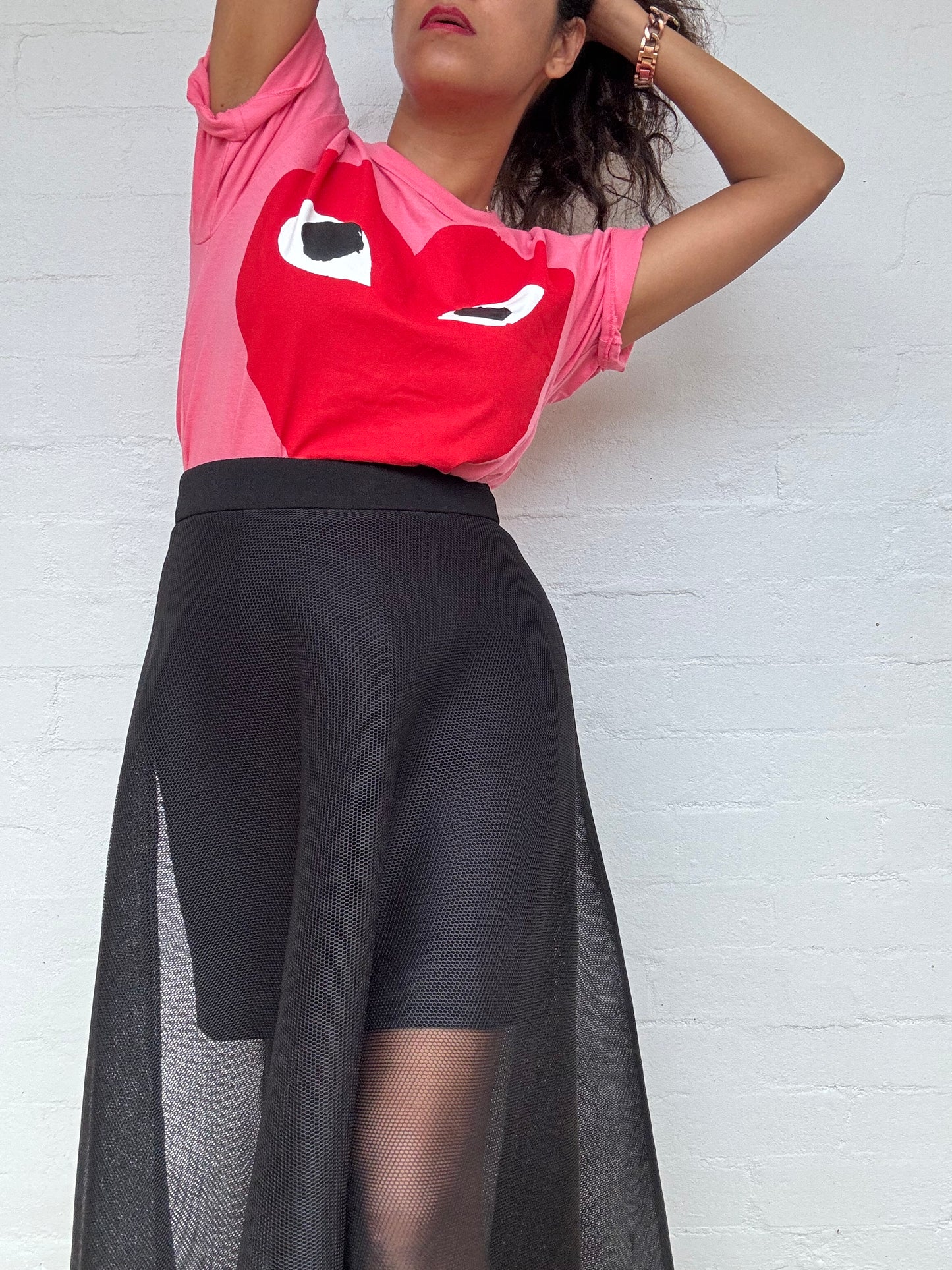 SHEIKE Black Mesh Fit & Flare Midi Skirt