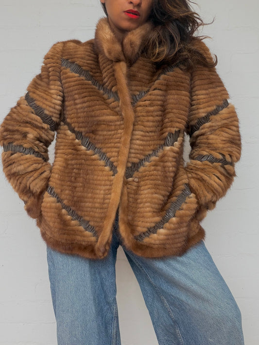 Vintage Textured Brown Mink Fur Coat