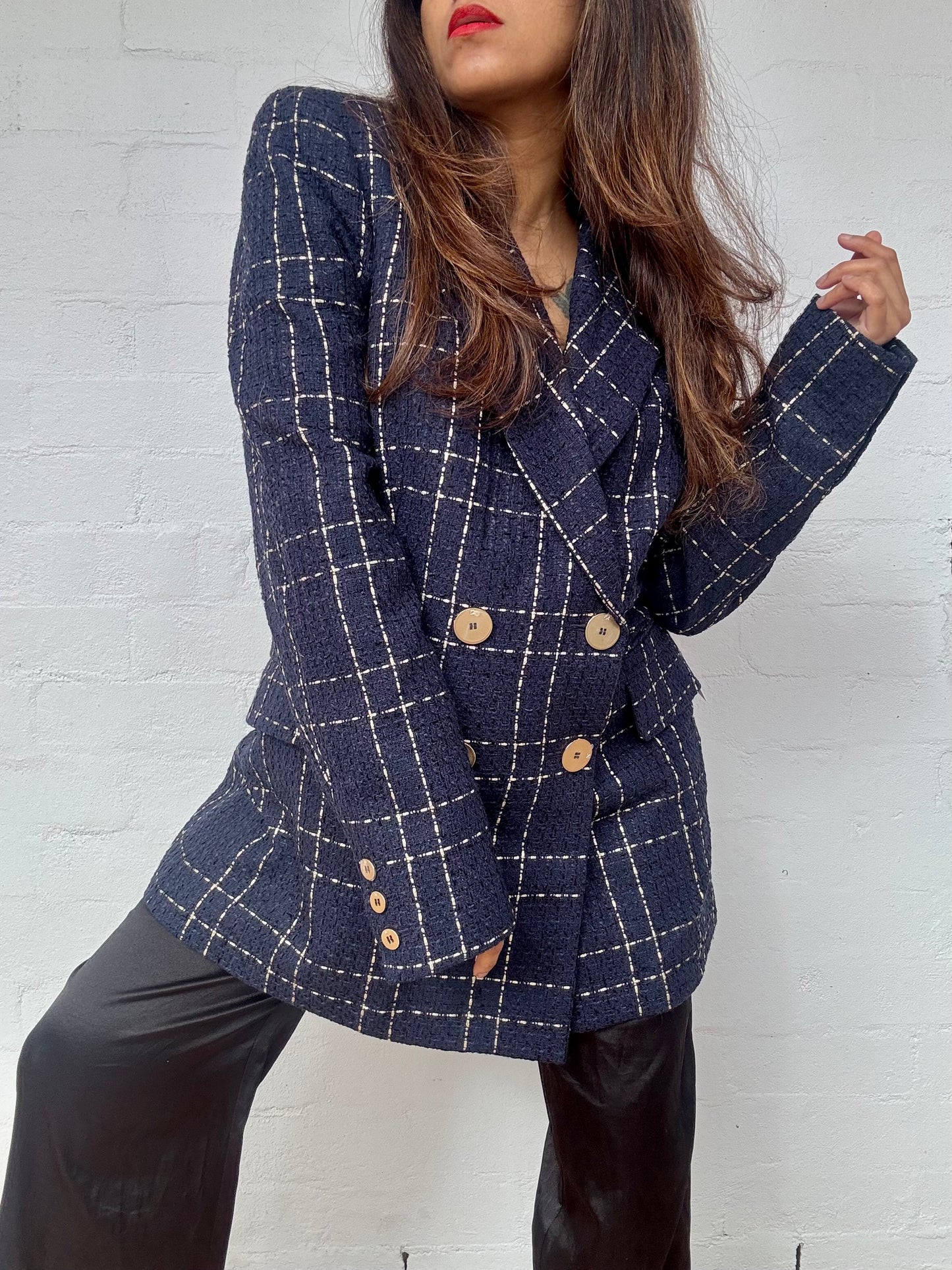 Camilla and Marc - Dominique Blazer Navy & Gold Check, Brand New with Tags