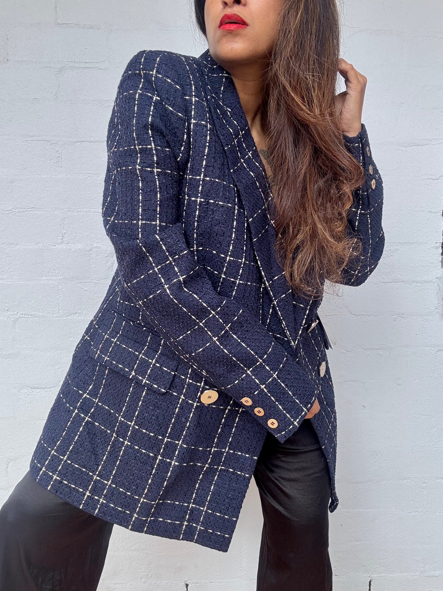 Camilla and Marc - Dominique Blazer Navy & Gold Check, Brand New with Tags