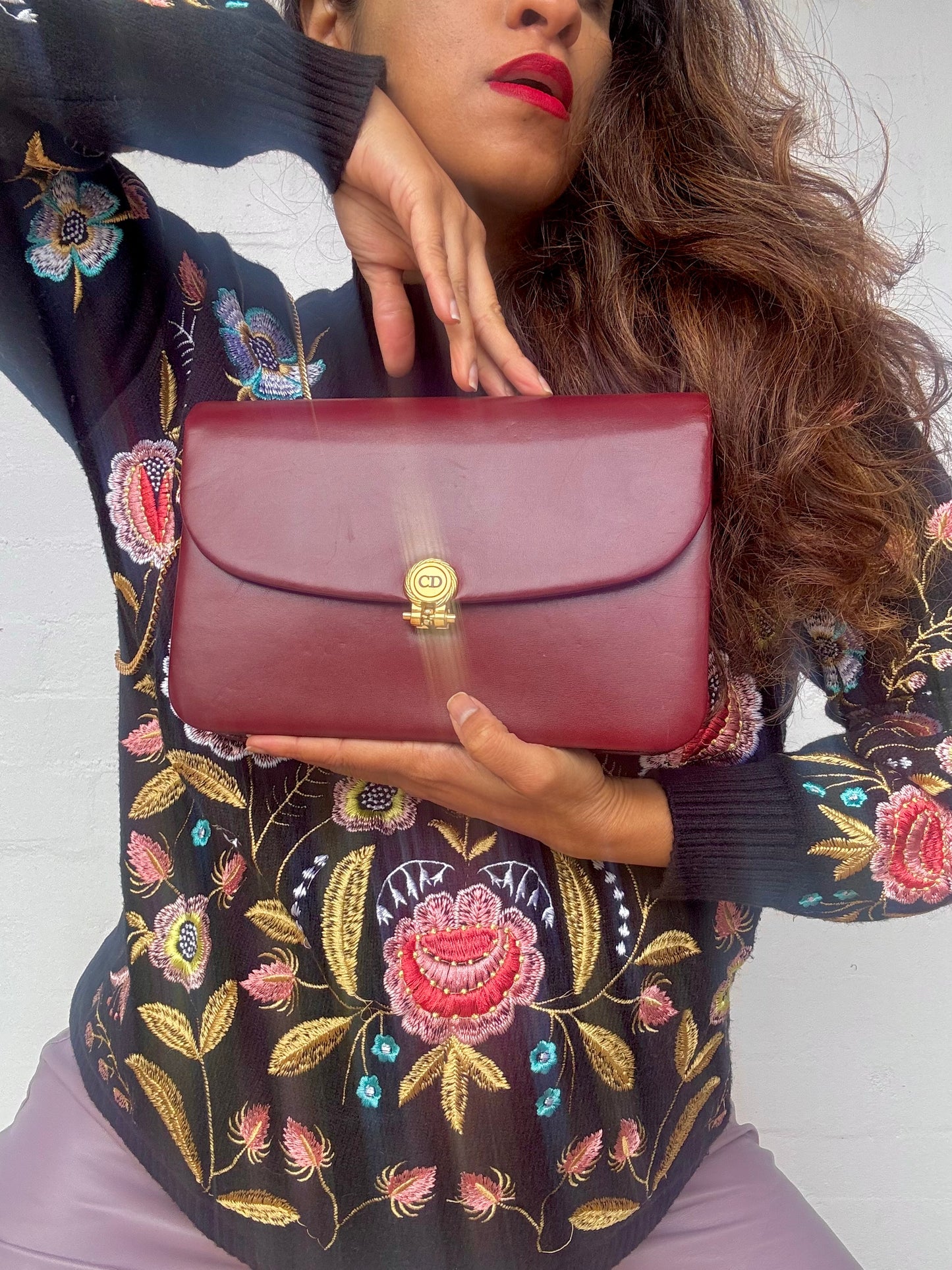 Extremely Rare Color Vintage Dior Shoulder Bag in Bordeaux