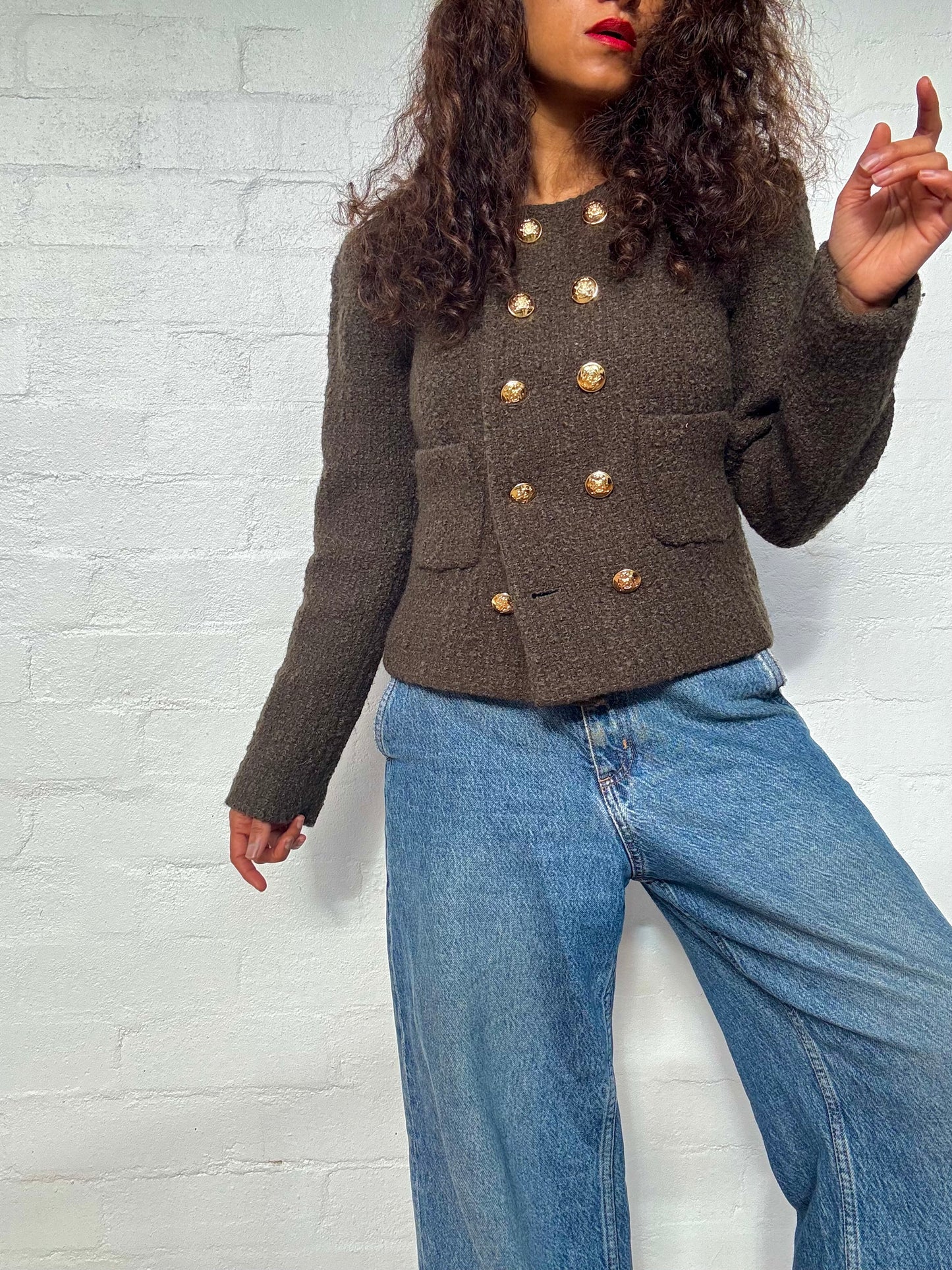 CELINE Chasseur Jacket Bouclé Tweed Khaki