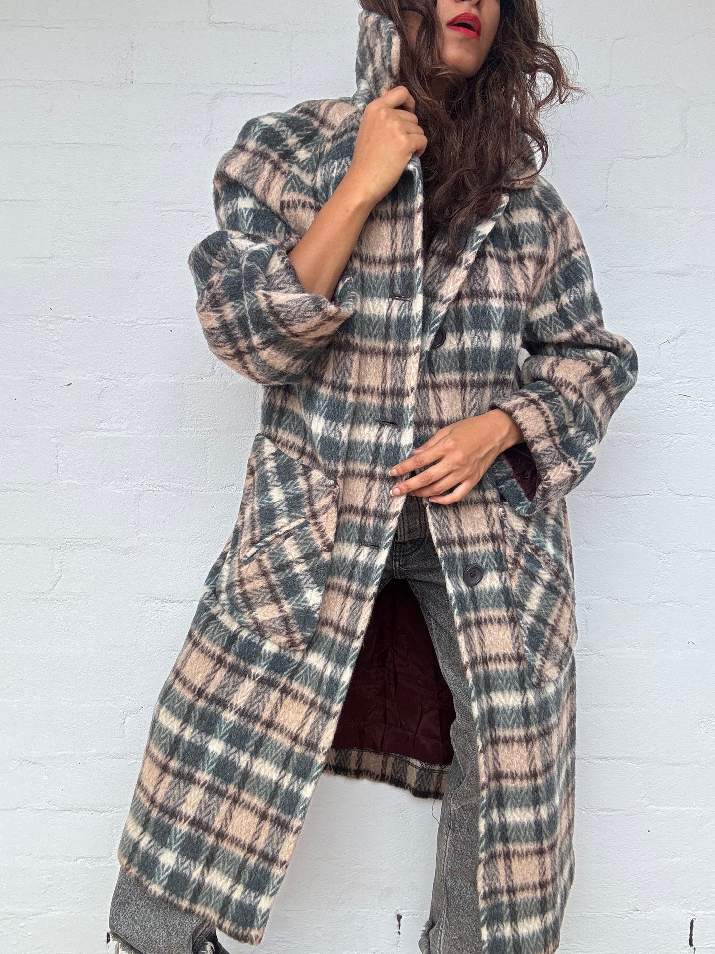 Vintage Plaid Mohair & Wool Coat - Made in England