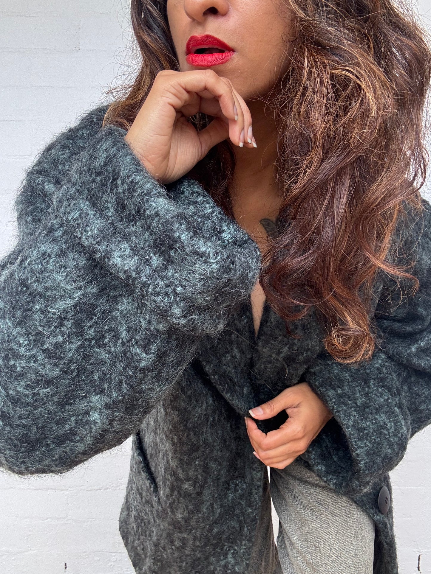 Vintage 1960's Dark Green Mohair Coat - Made in Britain