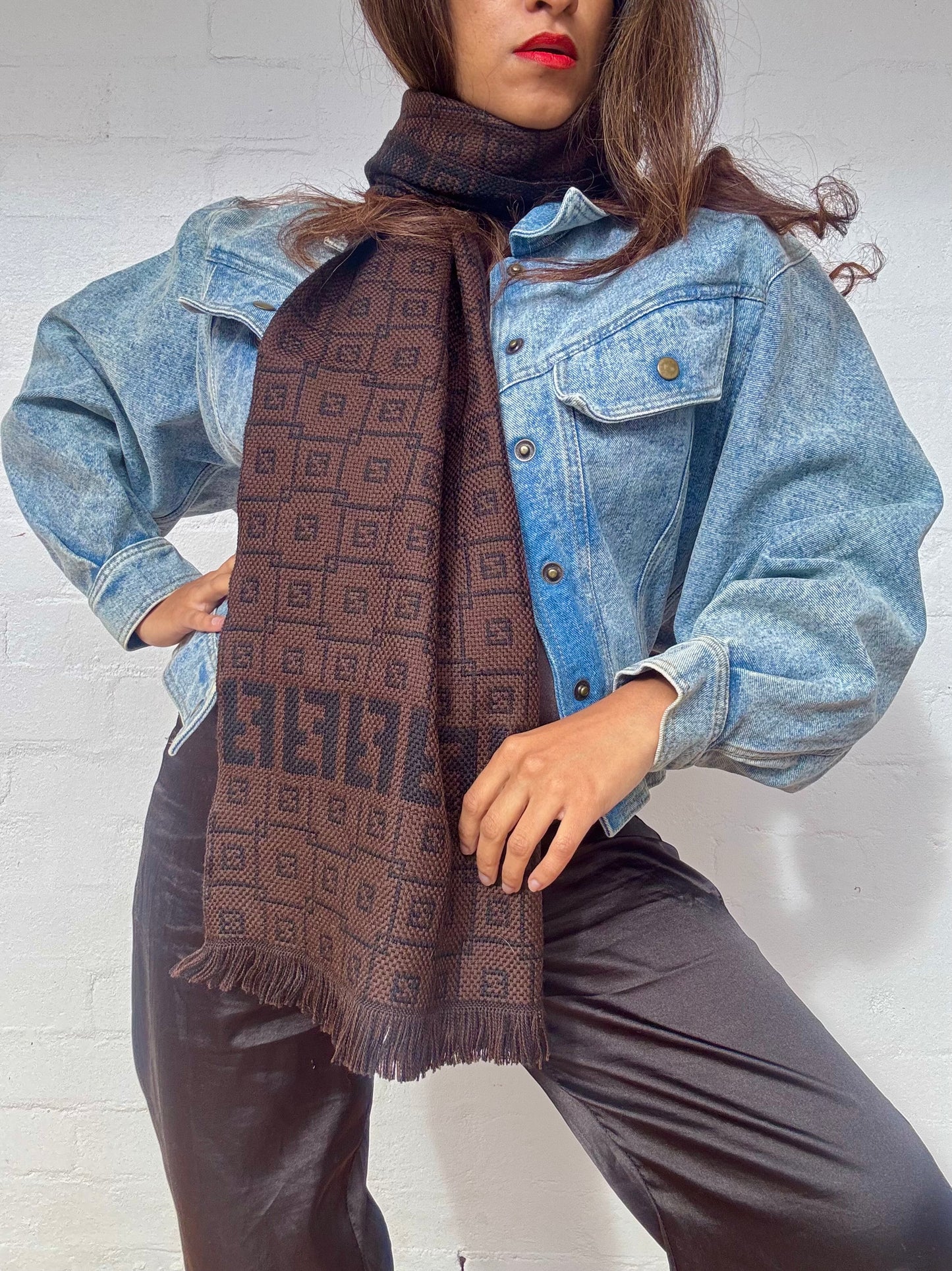 Vintage New Fendi Wool Scarf - Black & Brown