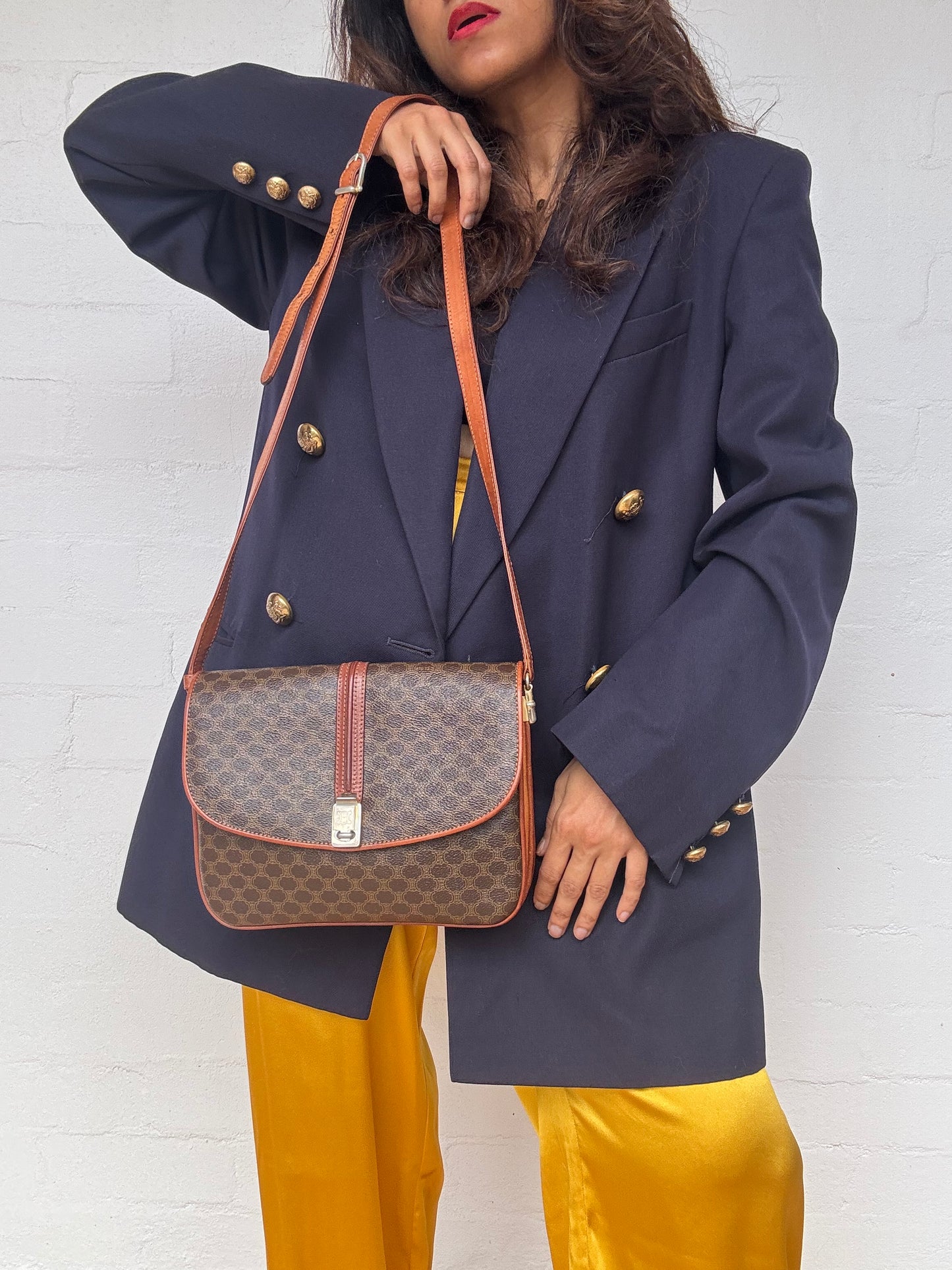Authentic Vintage Celine Brown Macadam Canvas Shoulder Bag