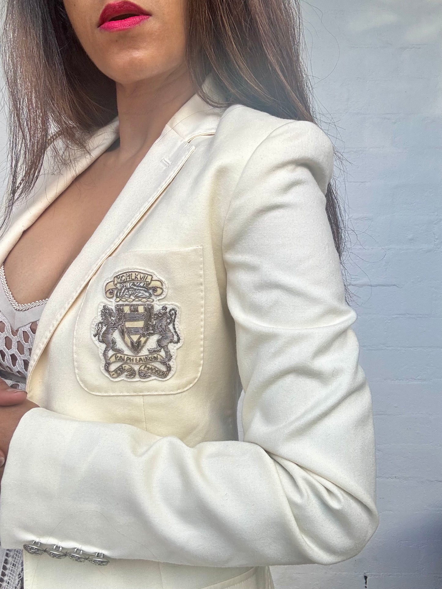 Vintage POLO RALPH LAUREN Embroidered Cream Crest Blazer