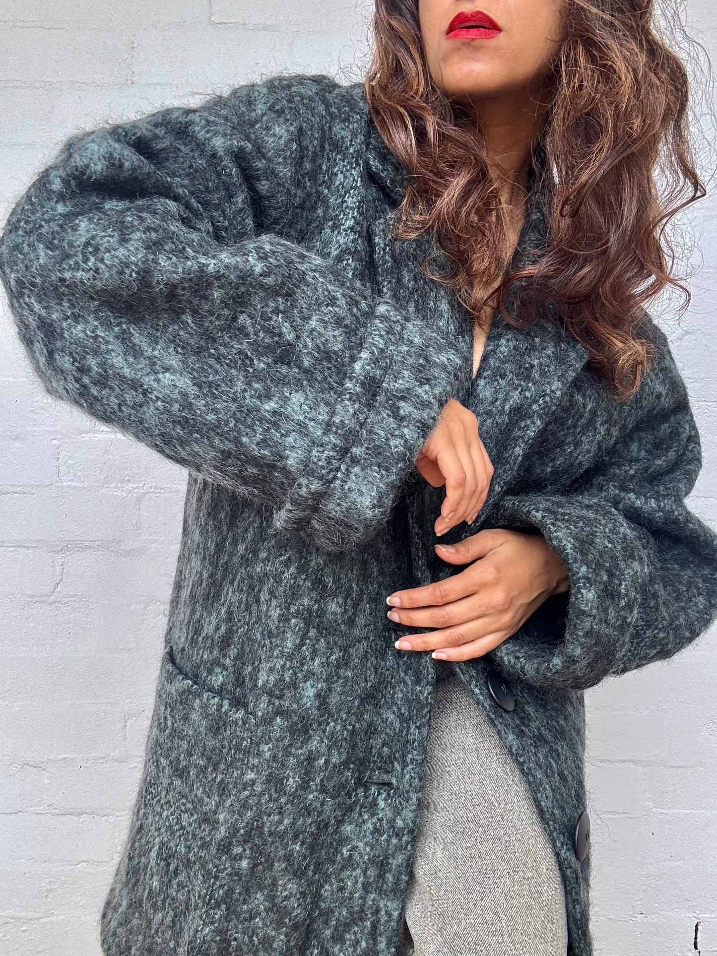 Vintage 1960's Dark Green Mohair Coat - Made in Britain