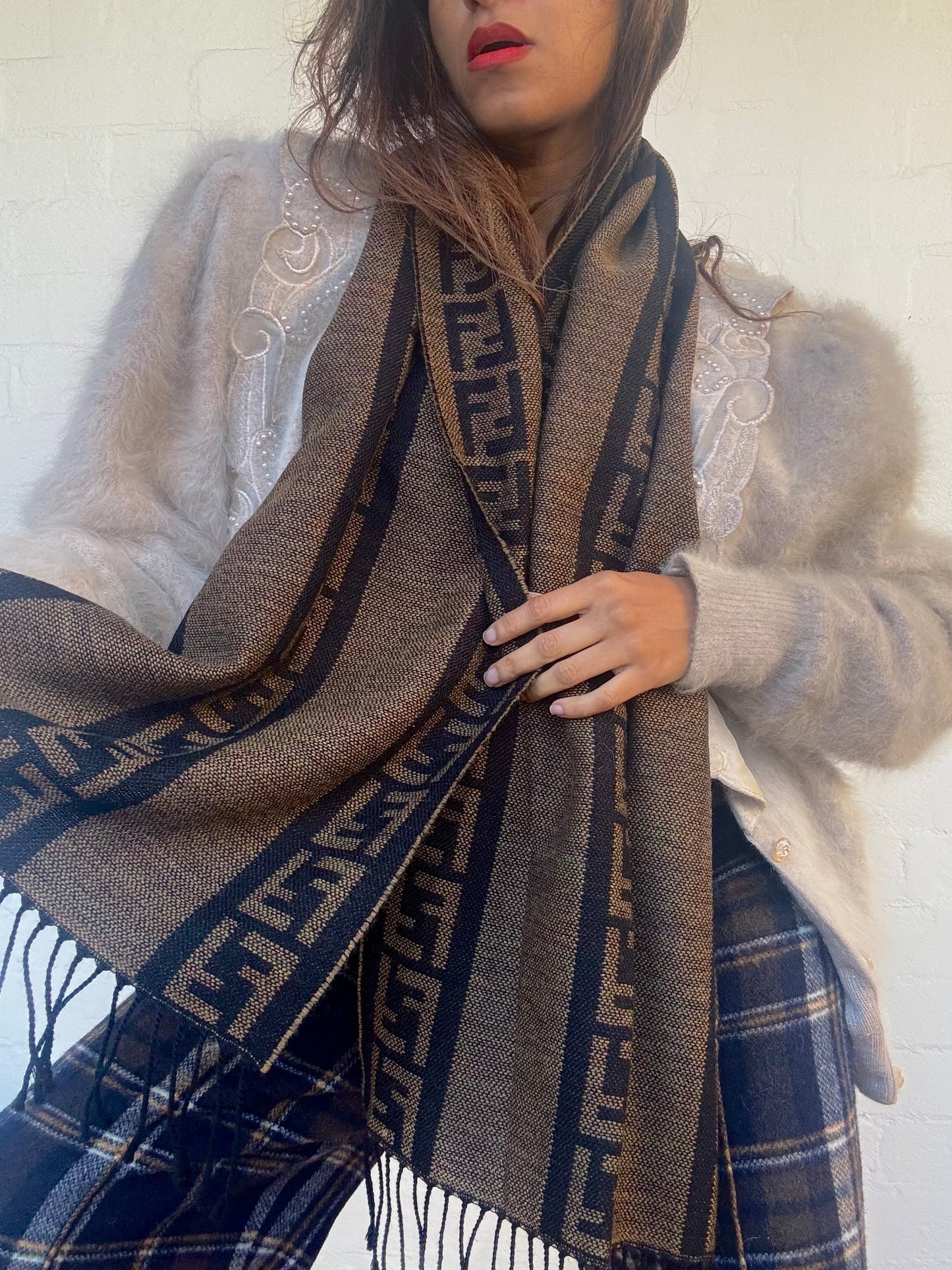 Vintage Fendi Wool Scarf - Black & Brown