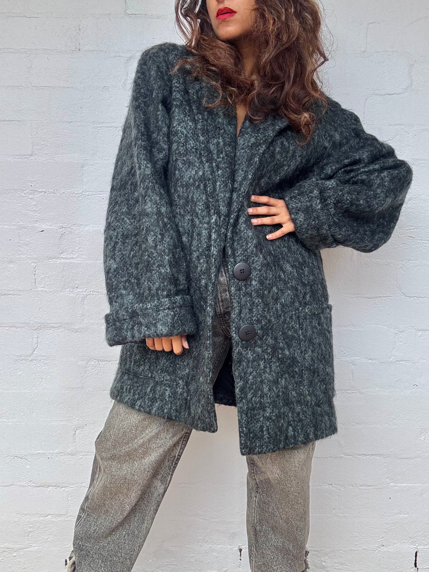 Vintage 1960's Dark Green Mohair Coat - Made in Britain