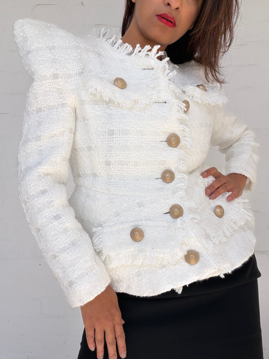 White Bouclé Tailored Jacket