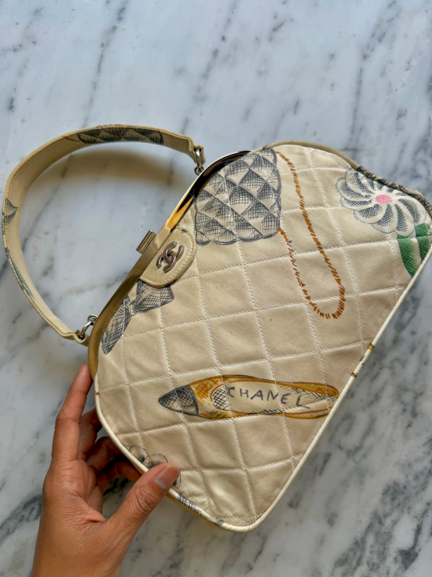 Vintage Chanel Illustrated Canvas Handbag