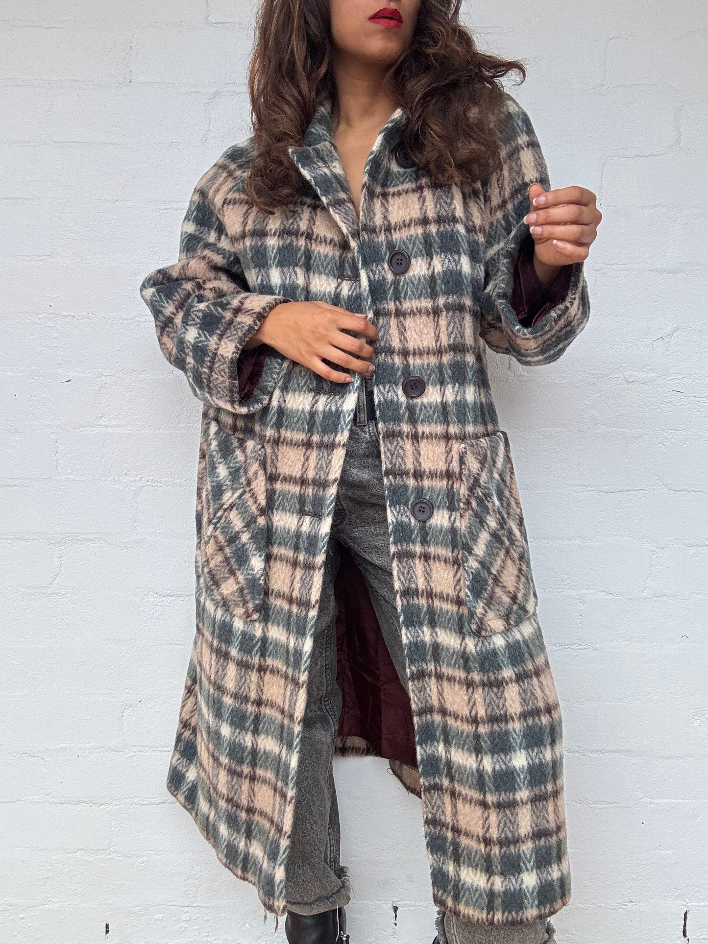 Vintage Plaid Mohair & Wool Coat - Made in England