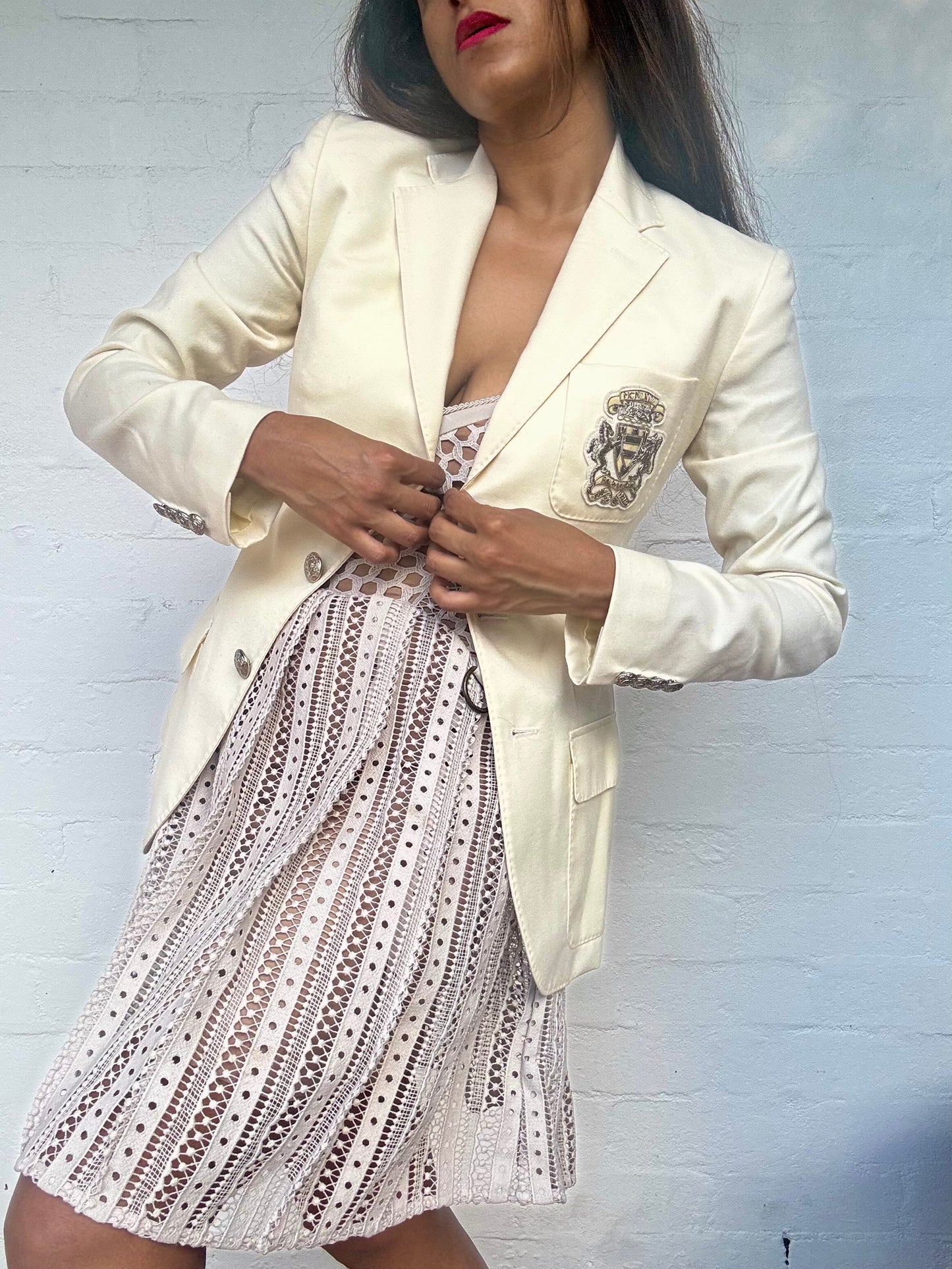 Vintage POLO RALPH LAUREN Embroidered Cream Crest Blazer