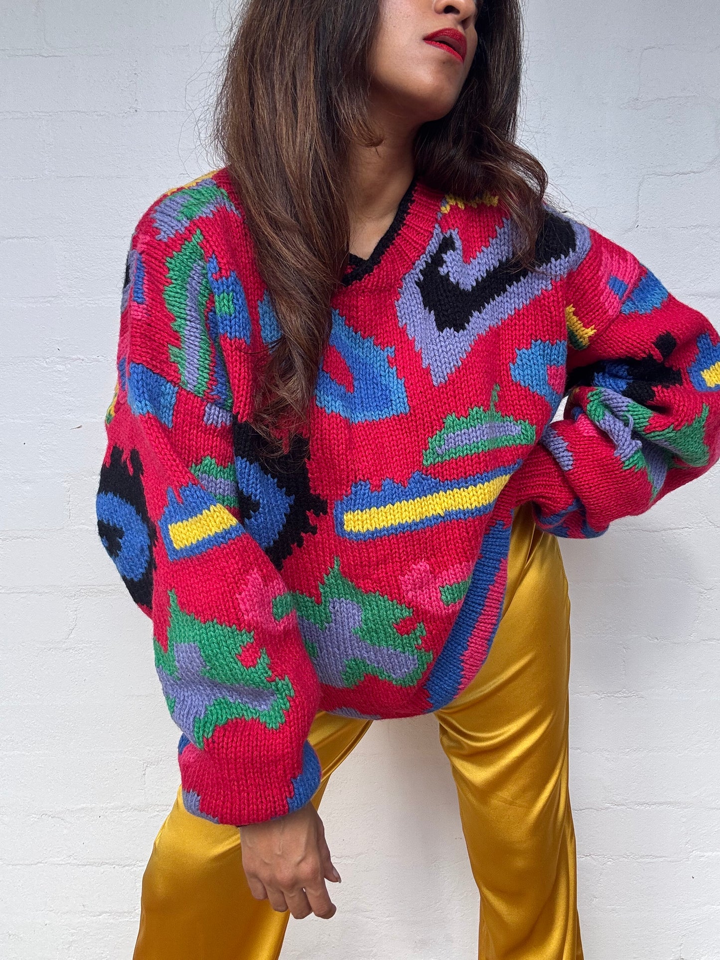 Vintage Colourful Oversized Wool Jumper
