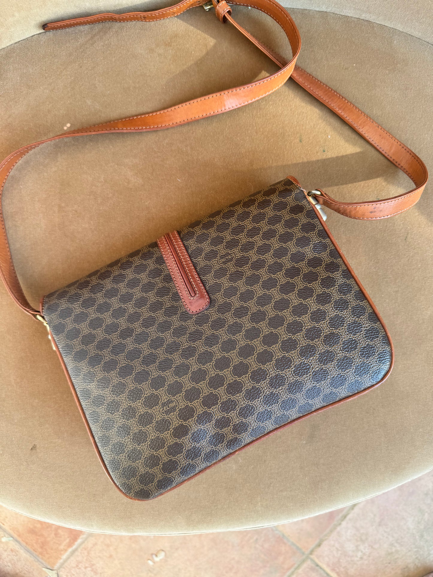 Authentic Vintage Celine Brown Macadam Canvas Shoulder Bag