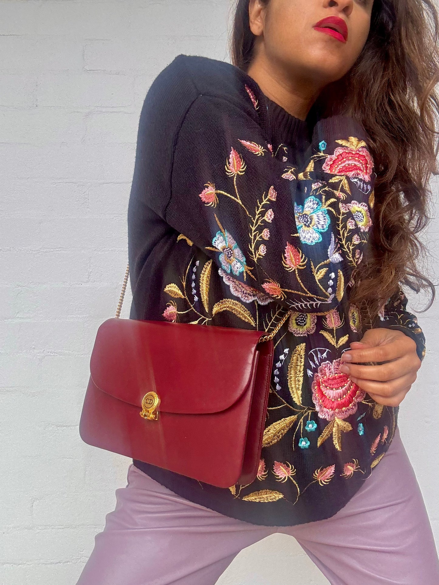 Extremely Rare Color Vintage Dior Shoulder Bag in Bordeaux