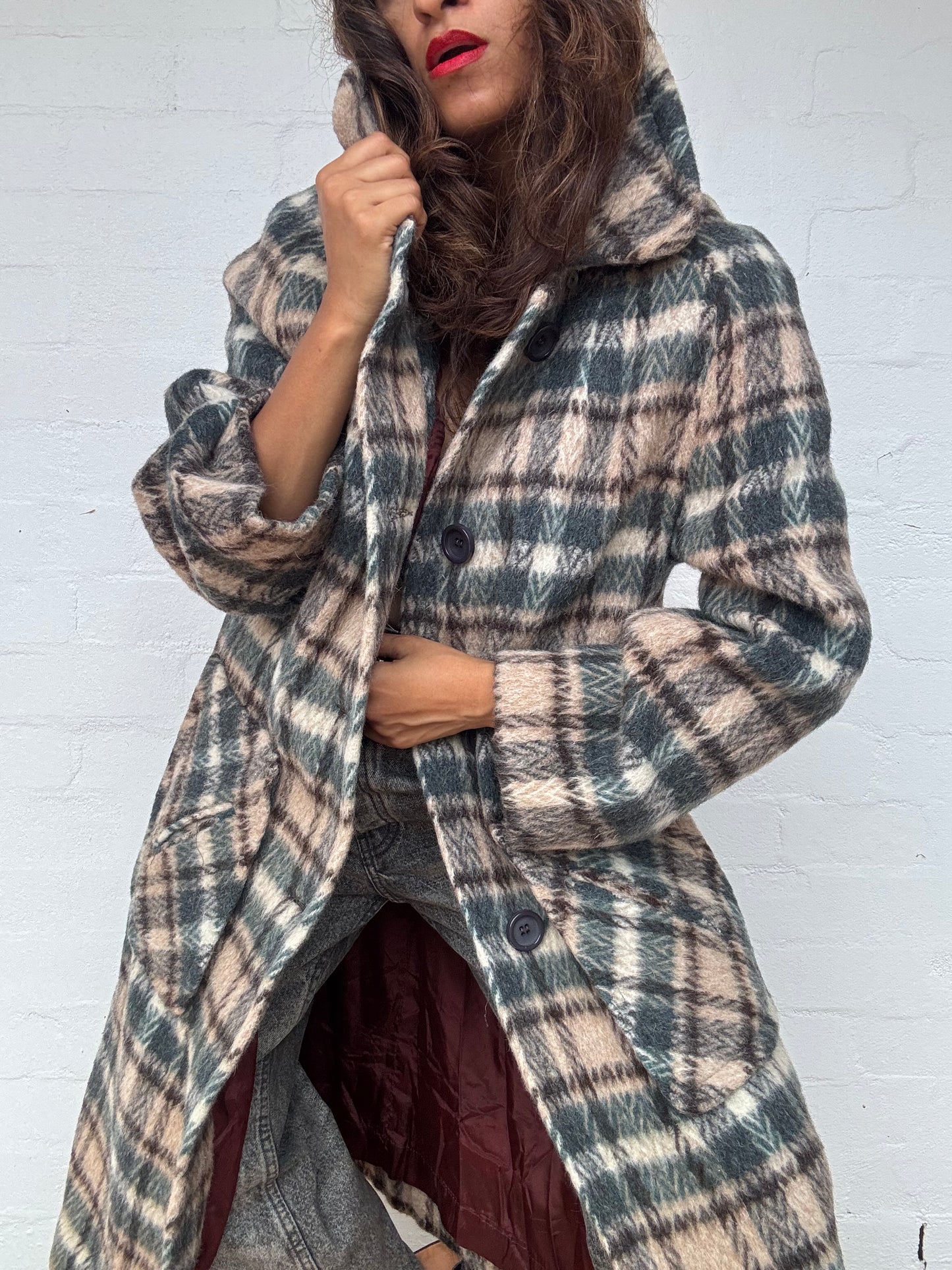 Vintage Plaid Mohair & Wool Coat - Made in England