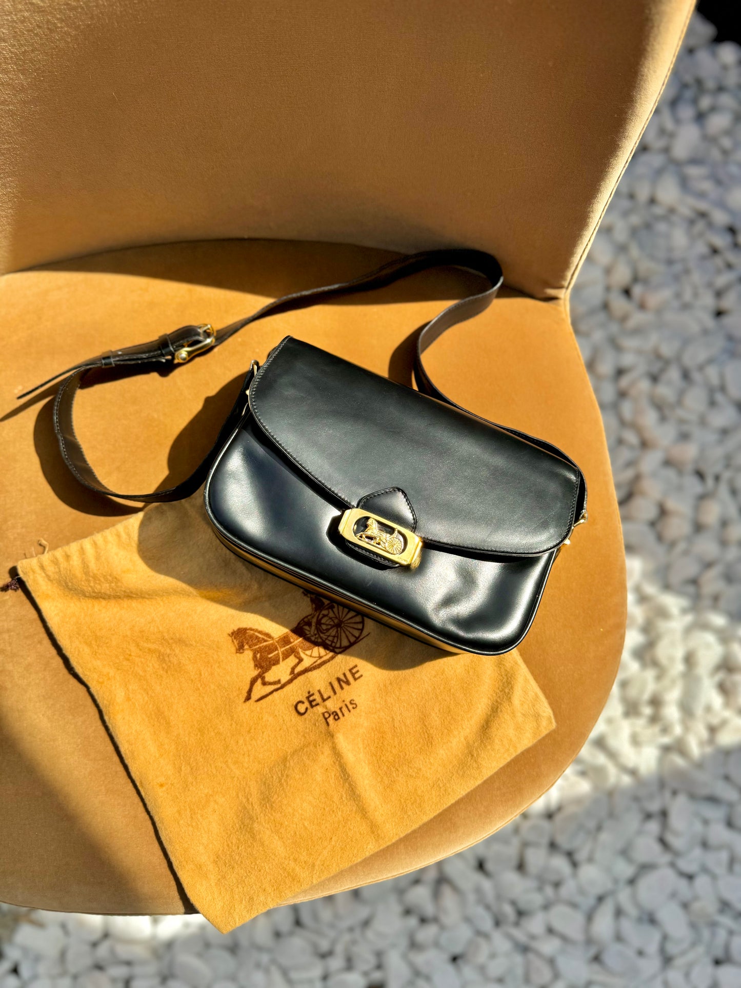 Authentic Vintage CELINE Carriage Leather Black Shoulder Bag