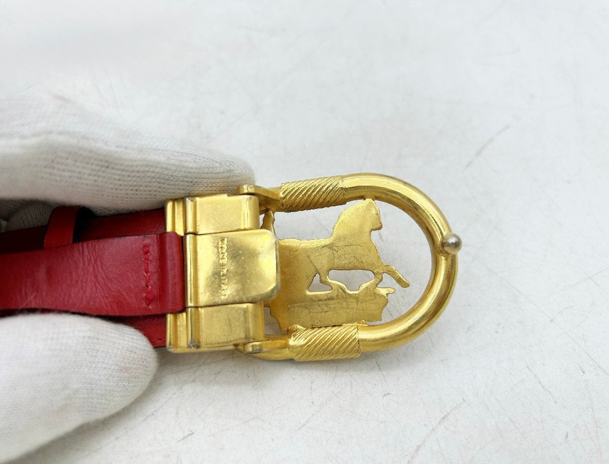 CELINE Leather Belt with Horse Carriage Buckle - Red