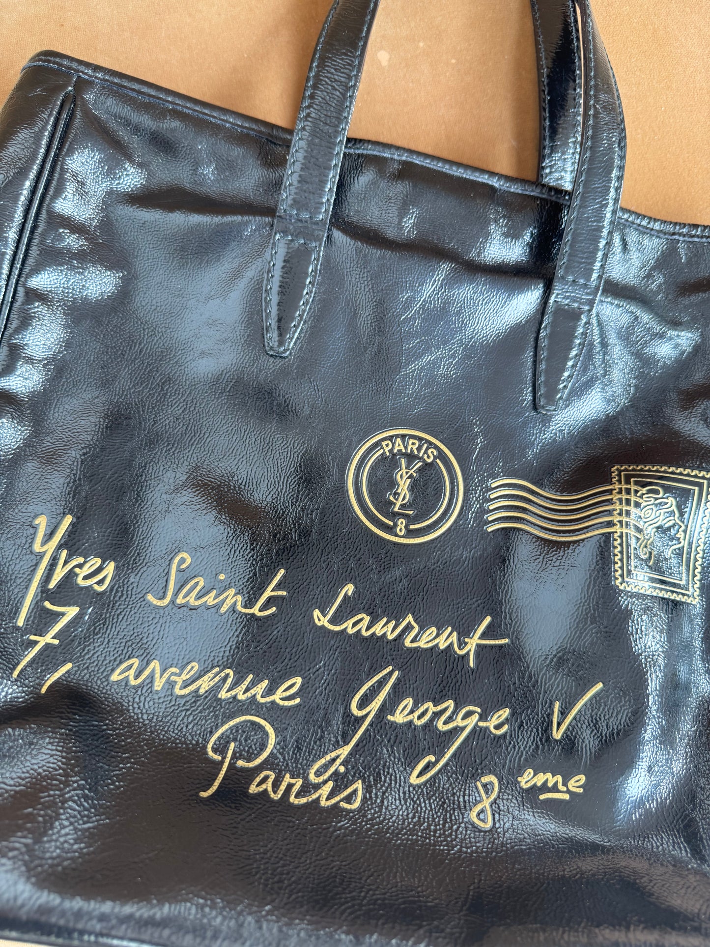 Saint Laurent Textured Patent Large Y-Mail Tote Black