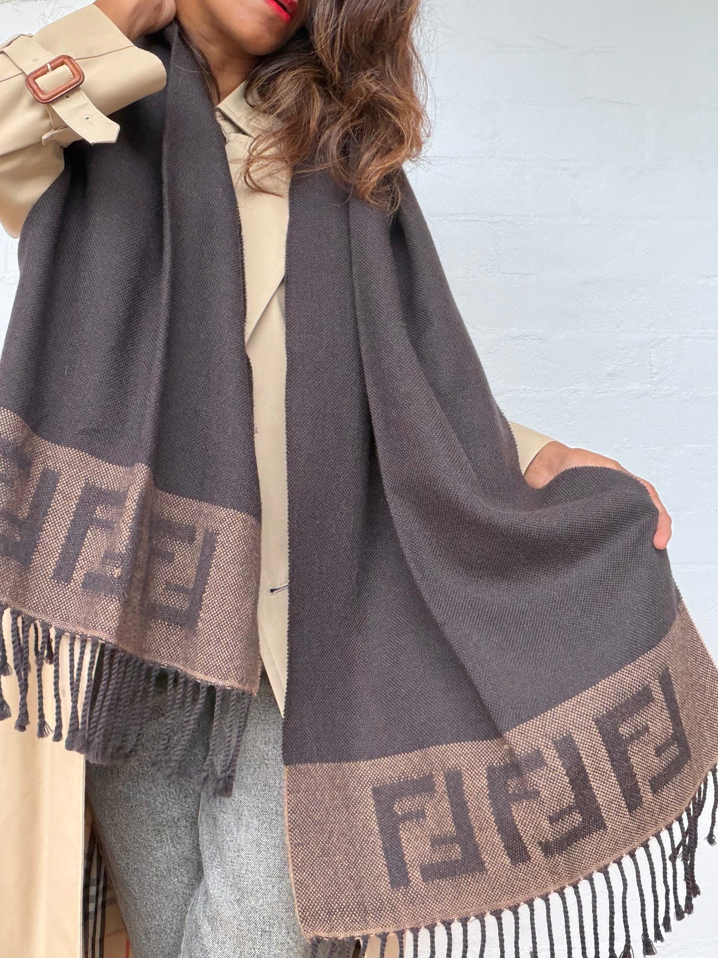 Vintage Fendi Wool Scarf - Black & Brown