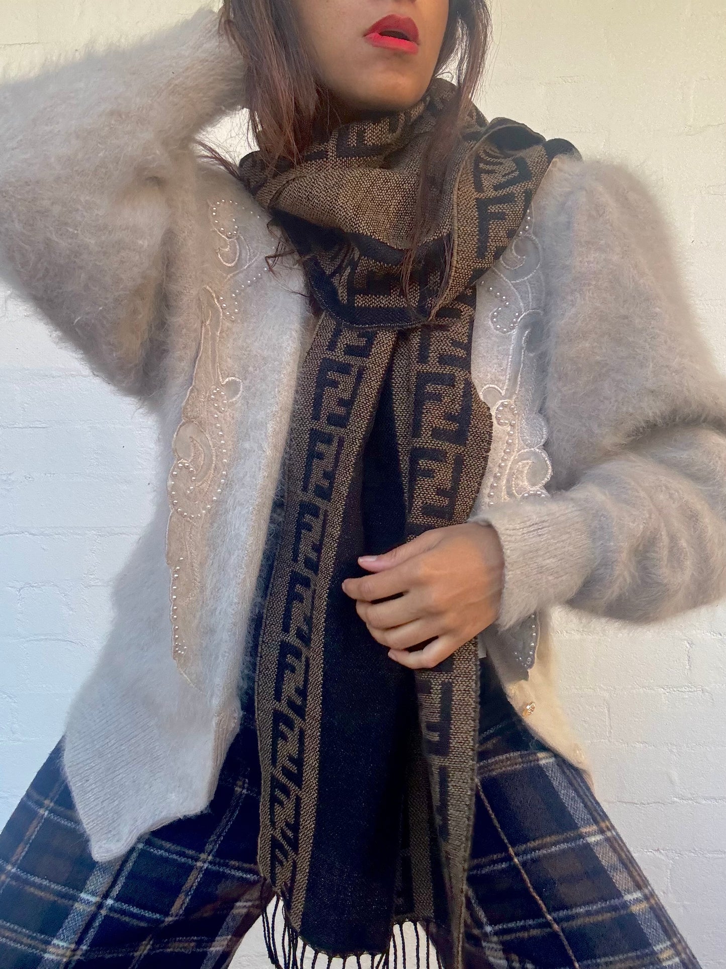 Vintage Fendi Wool Scarf - Black & Brown