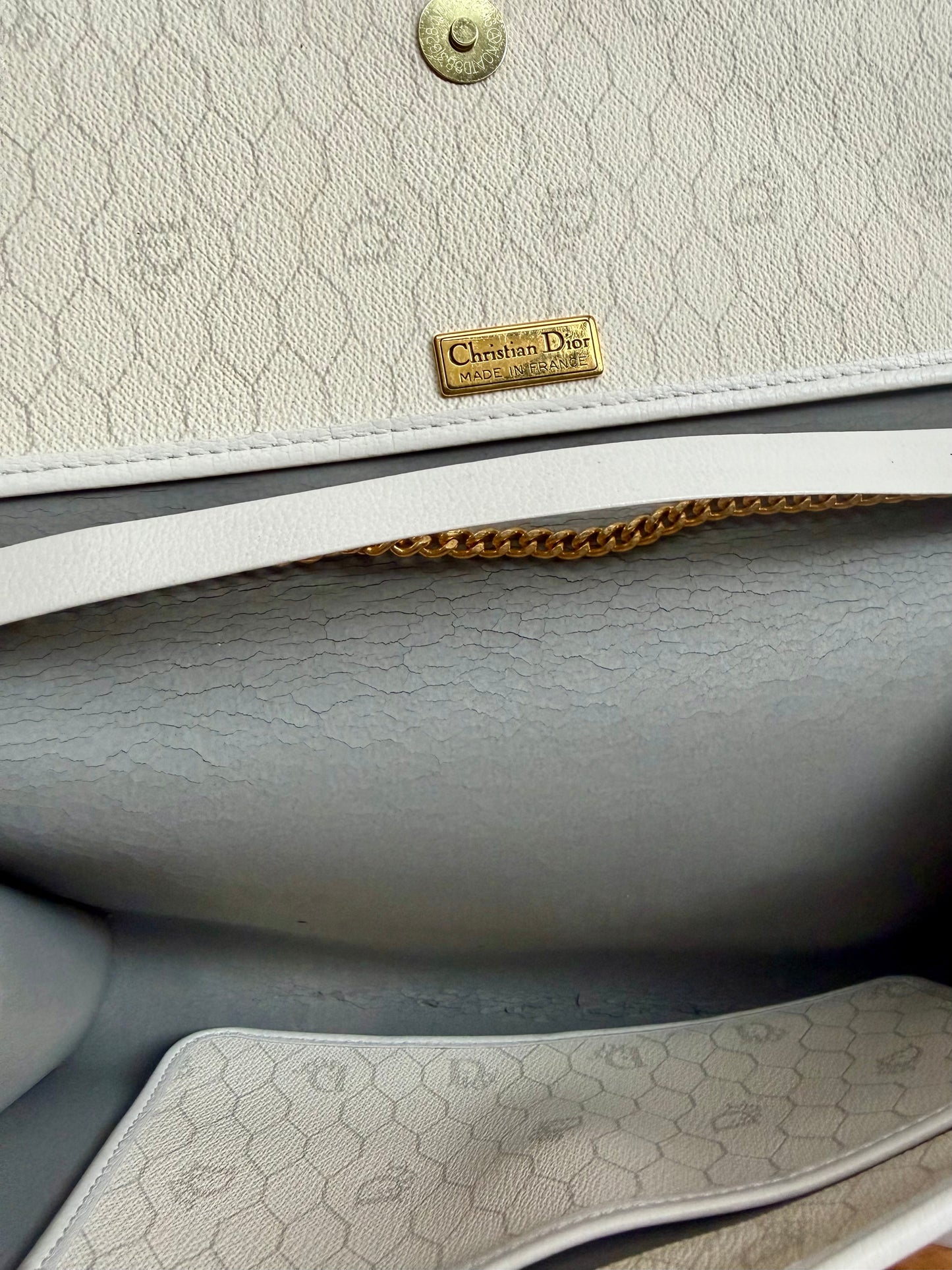 Authentic Vintage Dior Honeycomb Monogram Bag - White