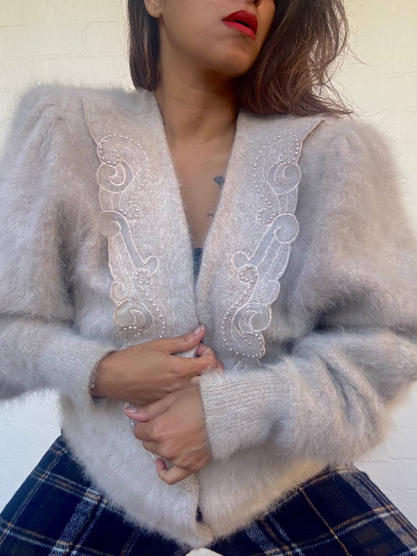 Vintage Angora Cardigan - Taupe