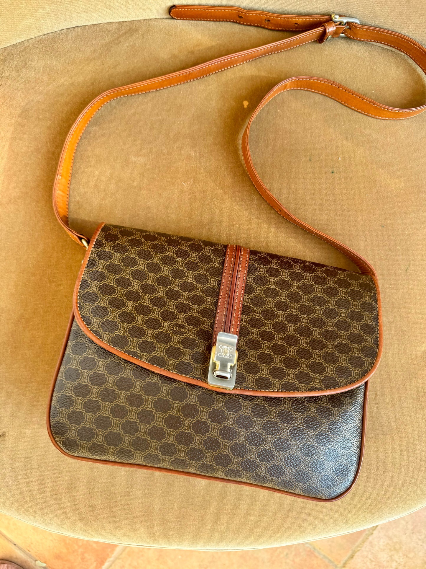 Authentic Vintage Celine Brown Macadam Canvas Shoulder Bag