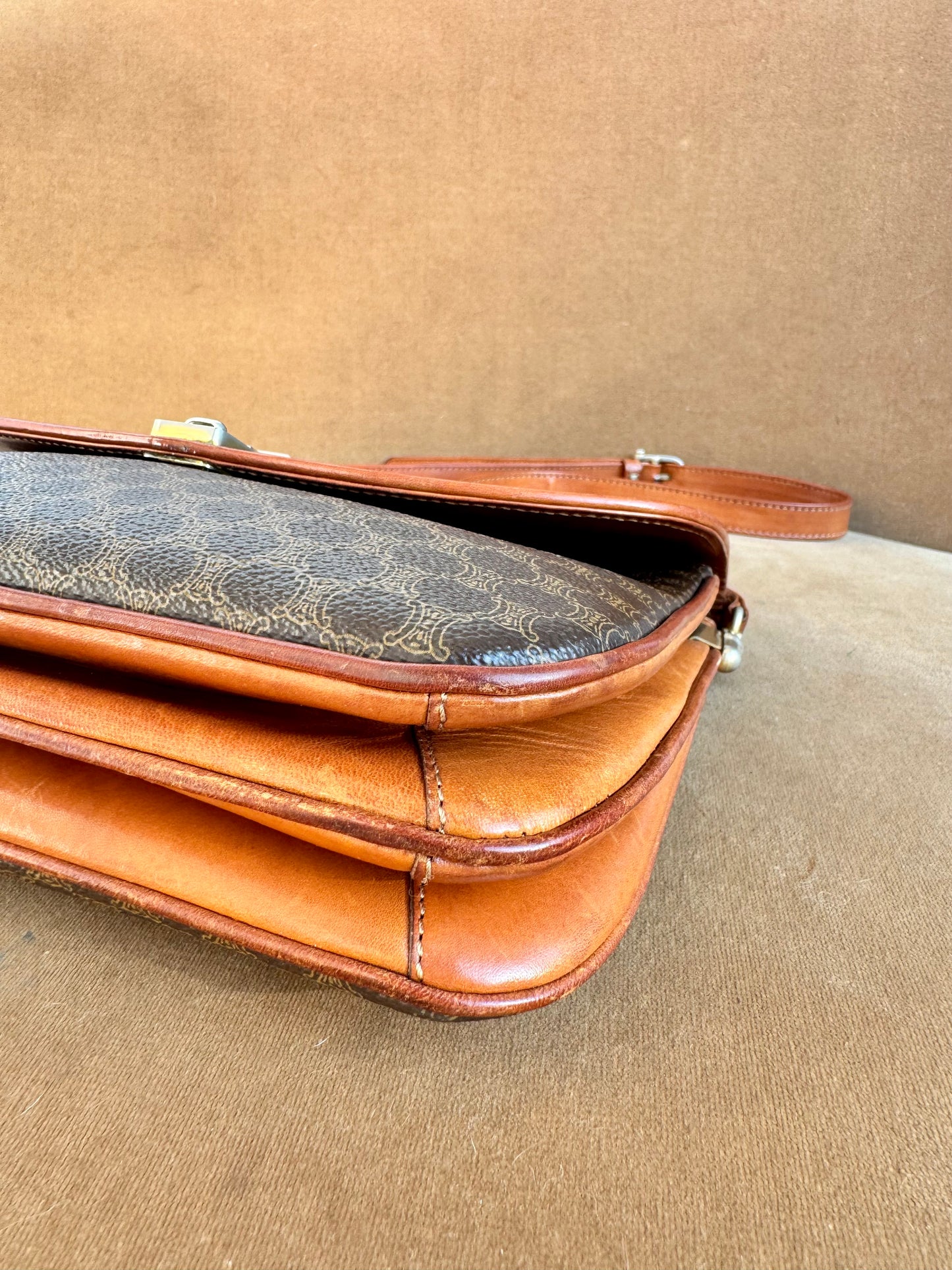 Authentic Vintage Celine Brown Macadam Canvas Shoulder Bag