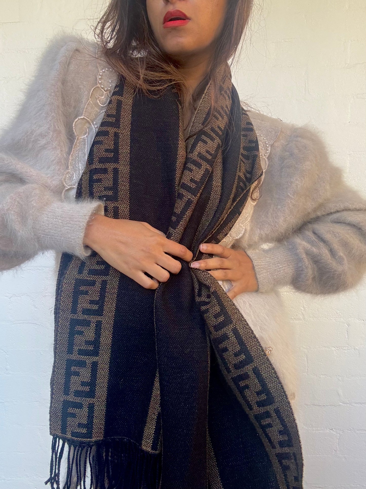 Vintage Fendi Wool Scarf - Black & Brown