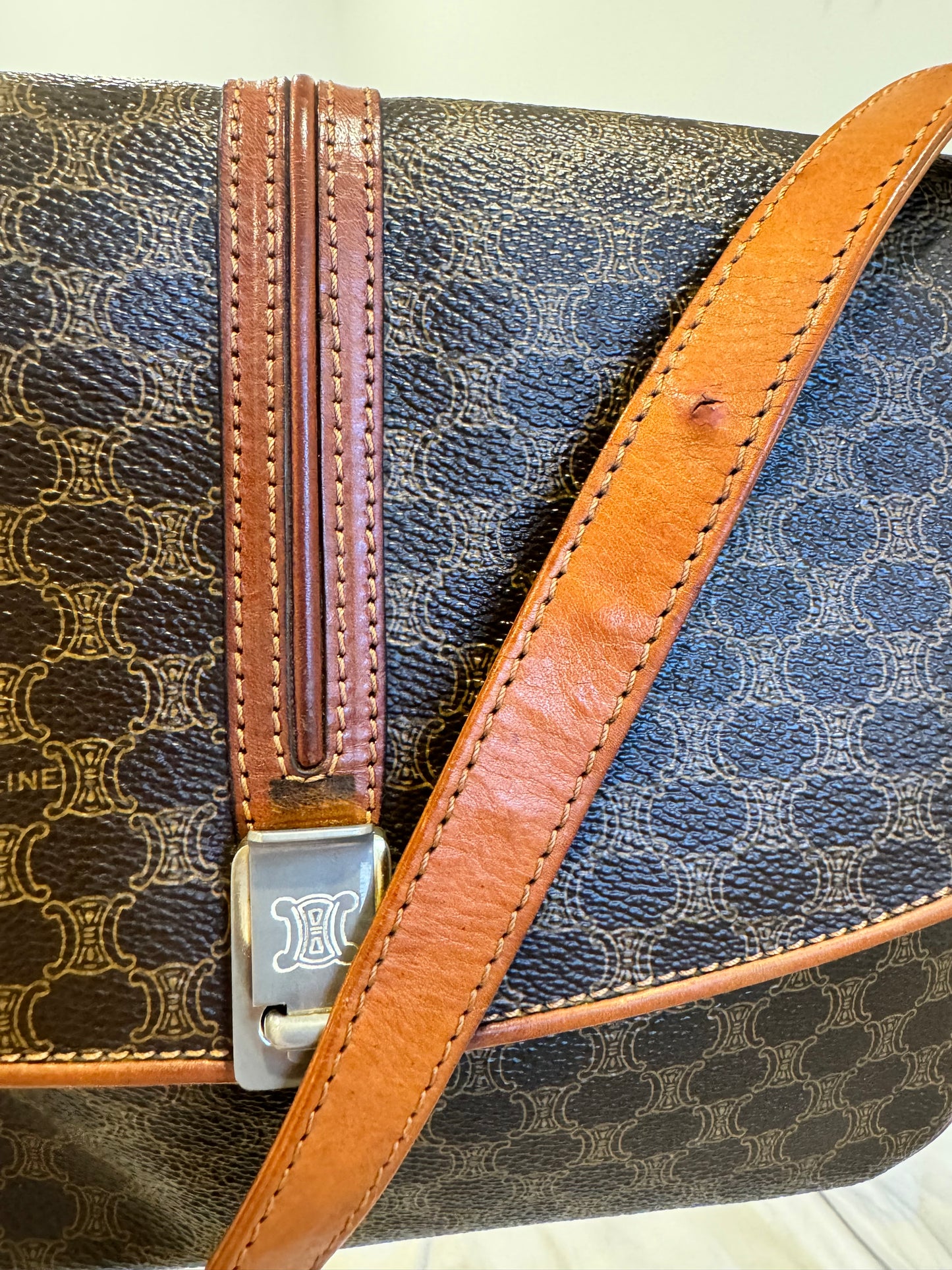 Authentic Vintage Celine Brown Macadam Canvas Shoulder Bag