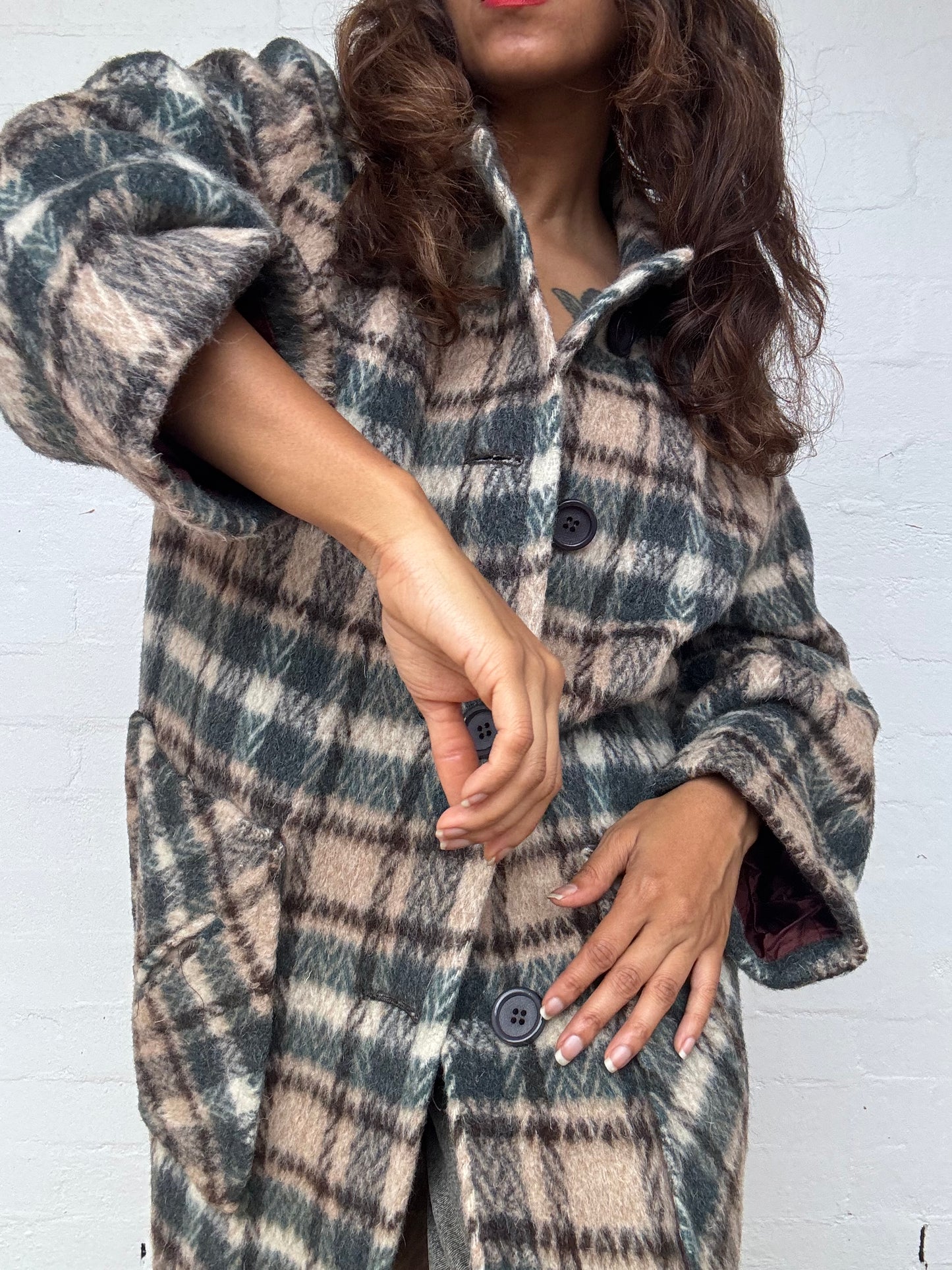 Vintage Plaid Mohair & Wool Coat - Made in England