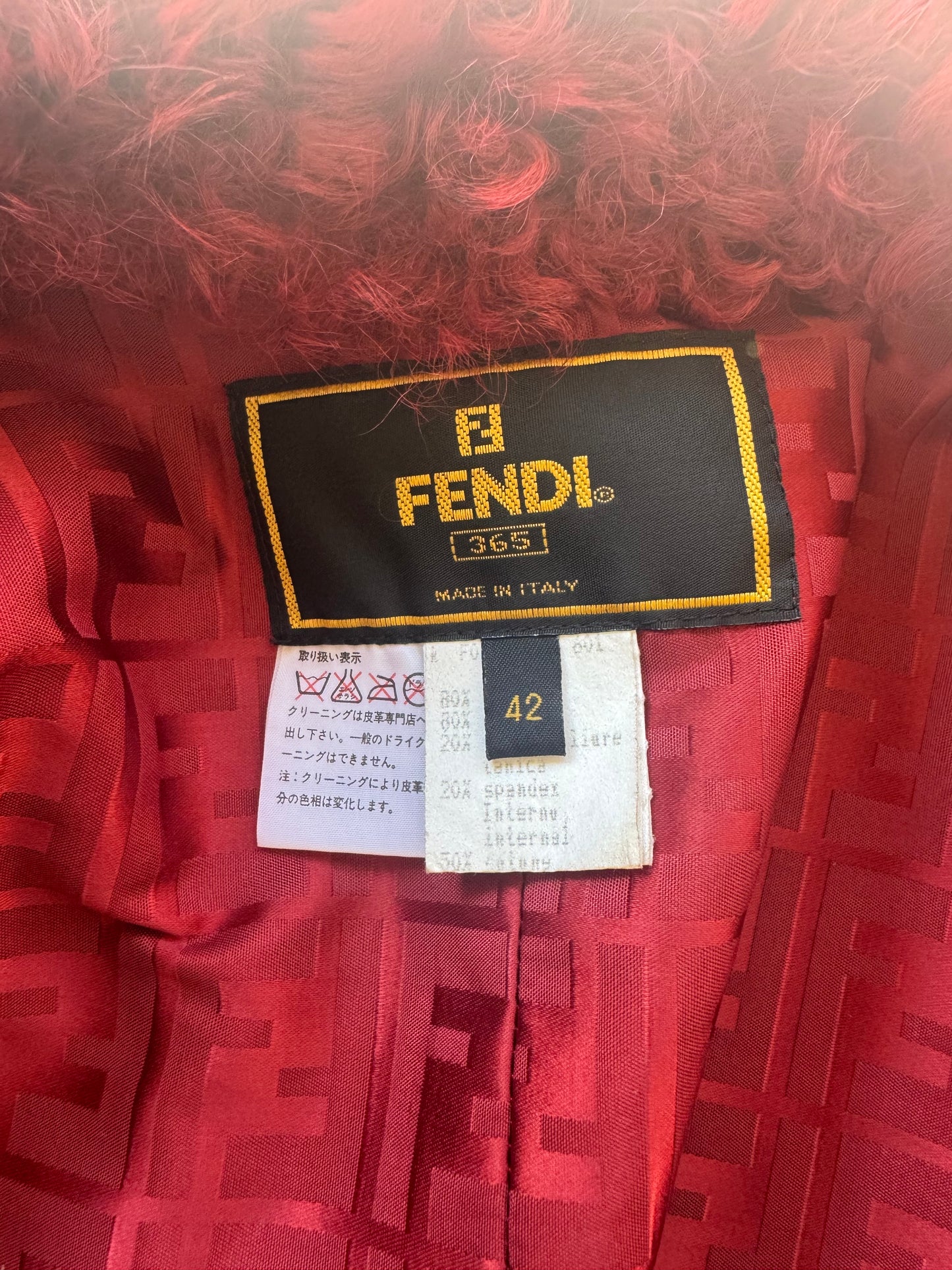 Vintage FENDI Fully lined Zucca Pattern Fur Collar Long Coat