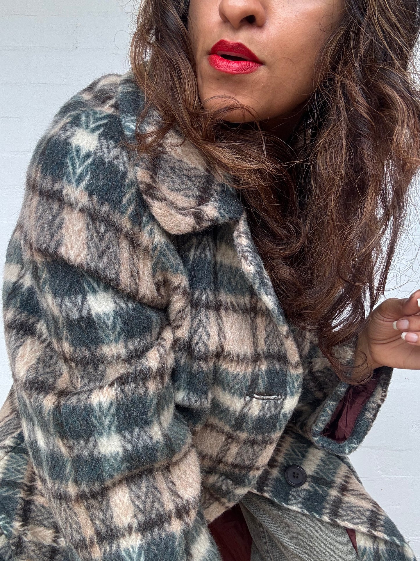 Vintage Plaid Mohair & Wool Coat - Made in England