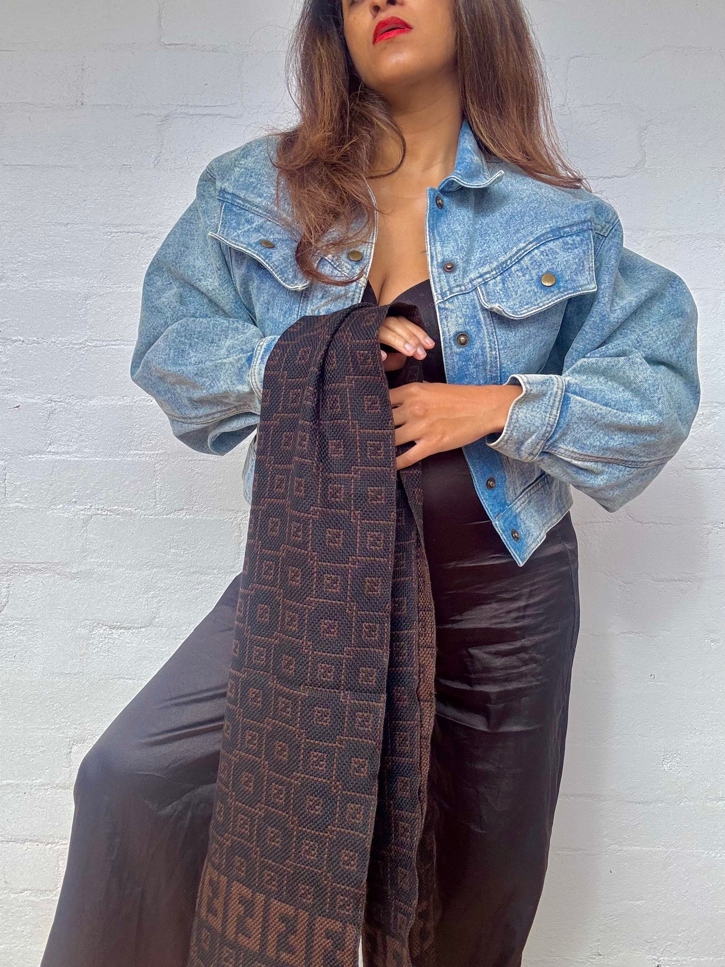 Vintage New Fendi Wool Scarf - Black & Brown