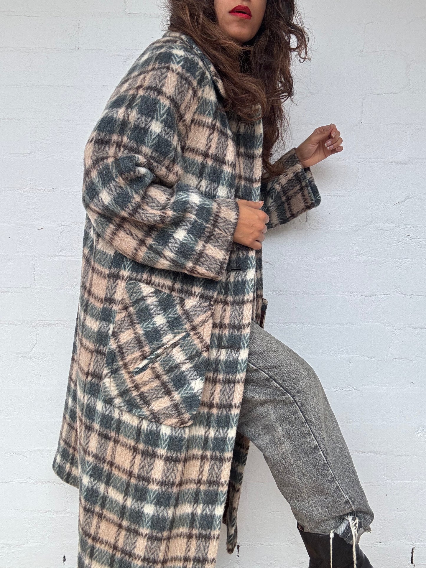 Vintage Plaid Mohair & Wool Coat - Made in England