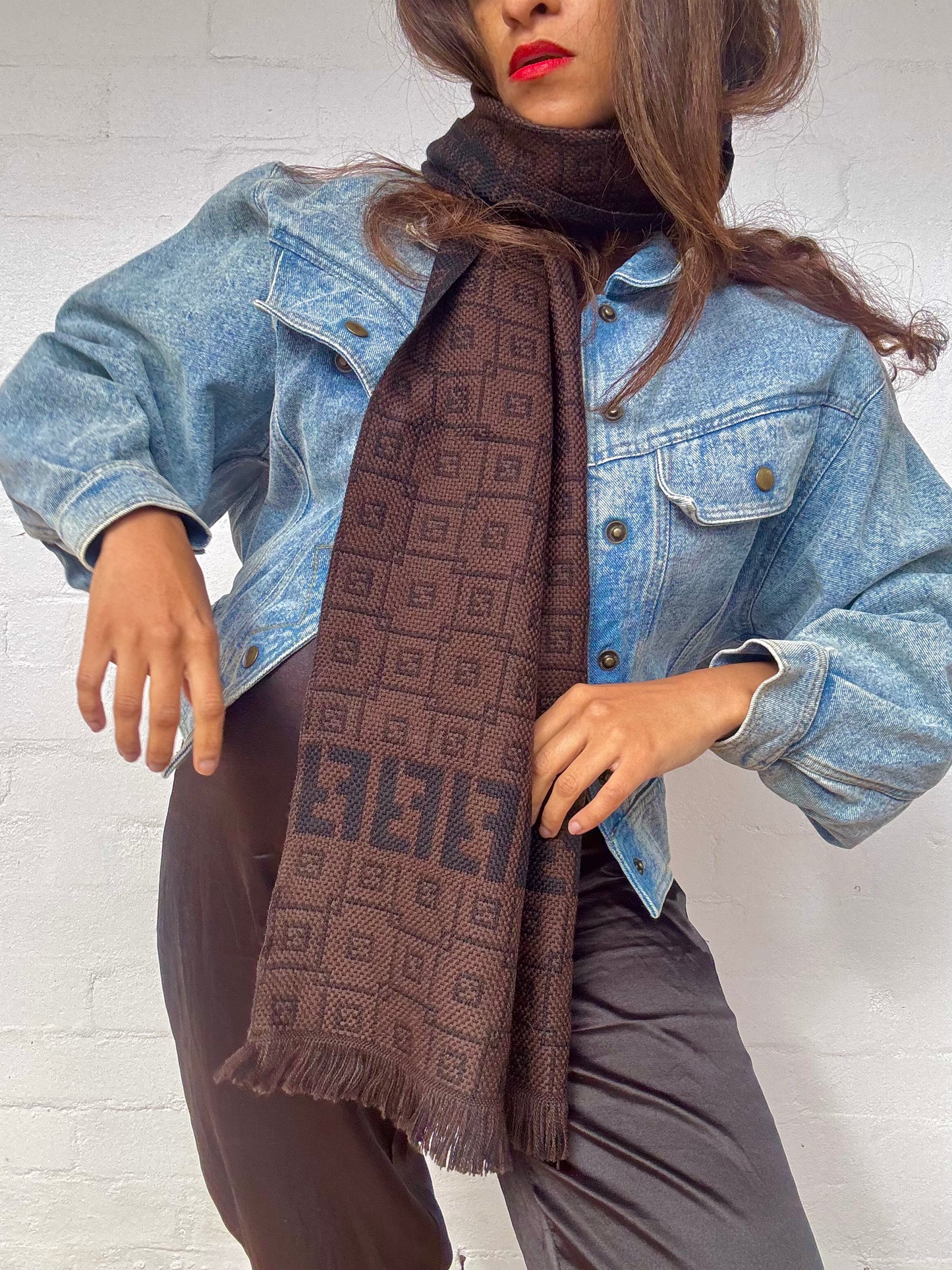 Vintage New Fendi Wool Scarf - Black & Brown