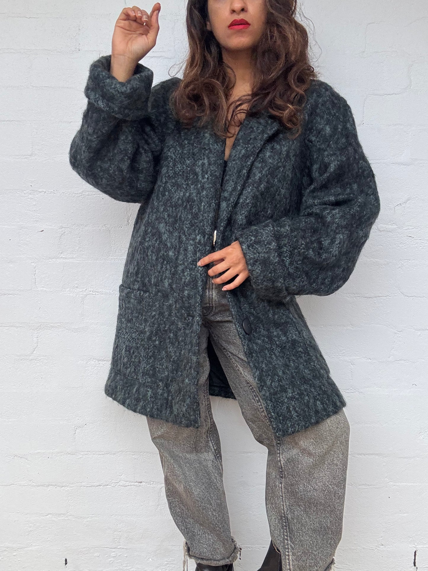 Vintage 1960's Dark Green Mohair Coat - Made in Britain