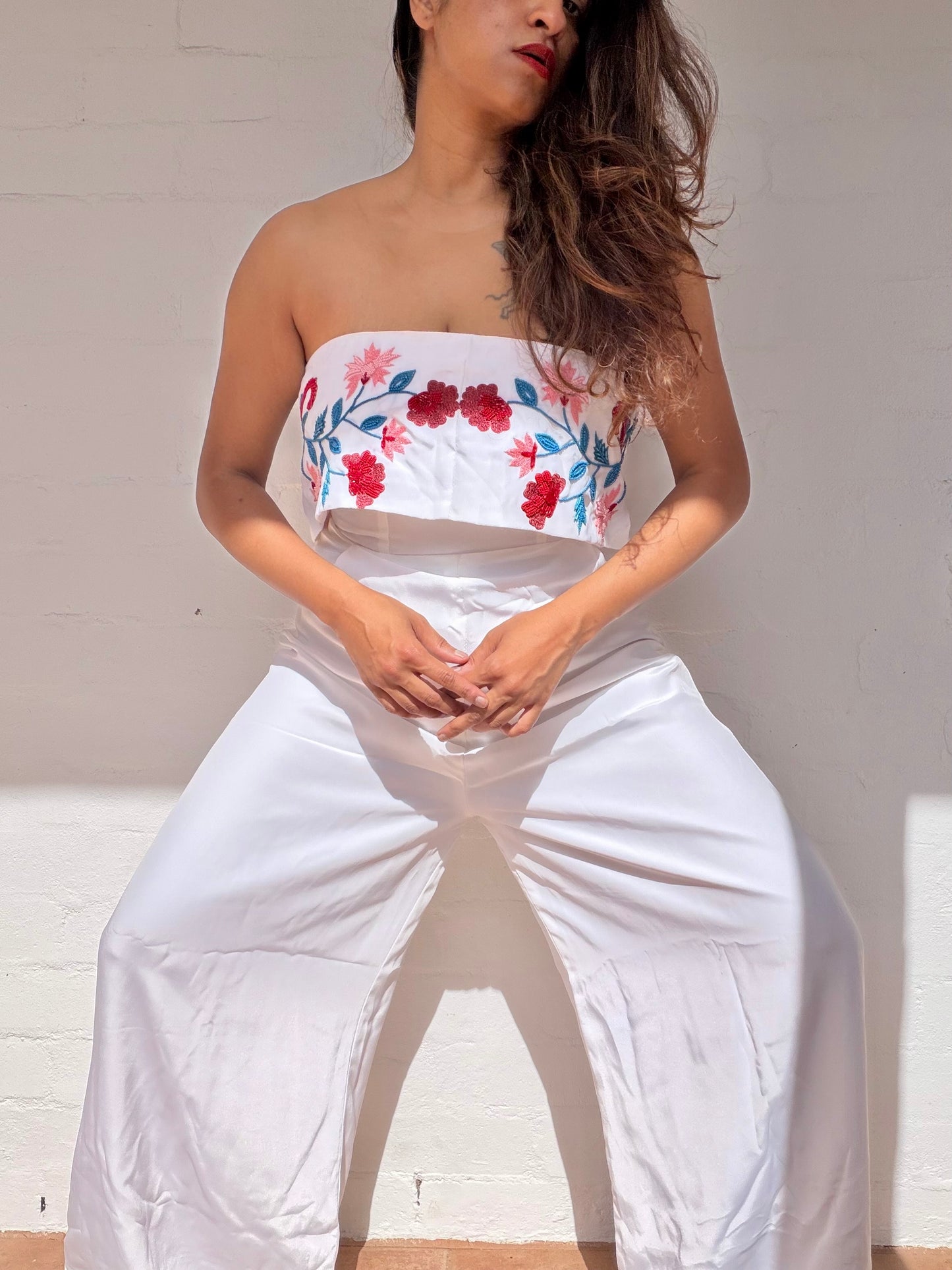 White Hand Embroidered Jumpsuit