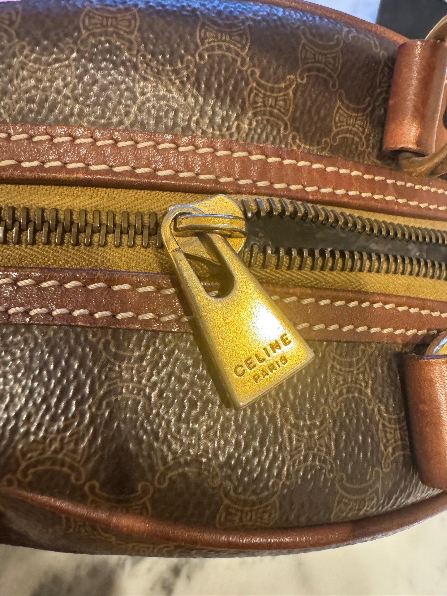 Celine Vintage Macadam Half Moon Handbag