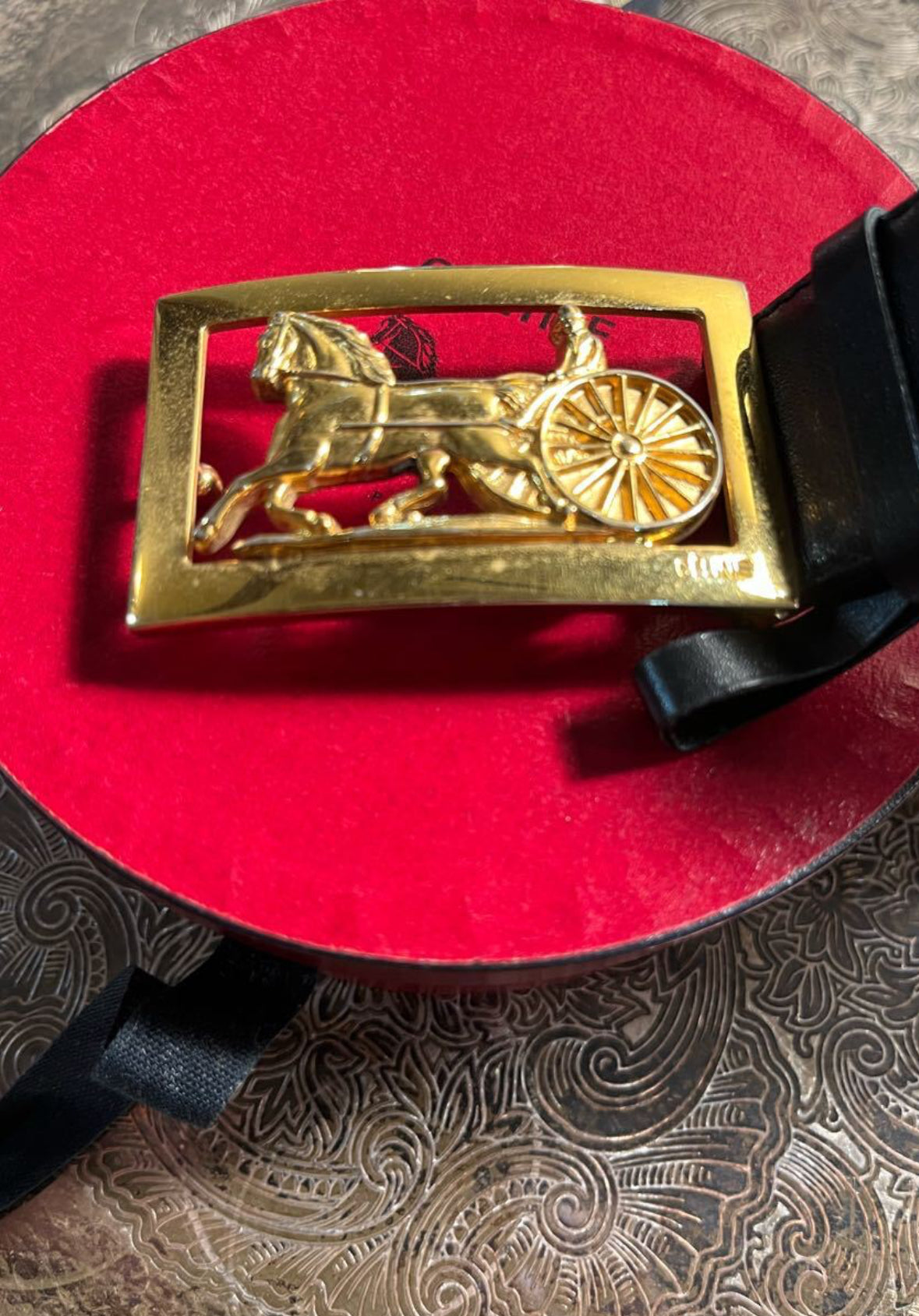 Vintage CELINE Carriage Studded Belt with Original Box