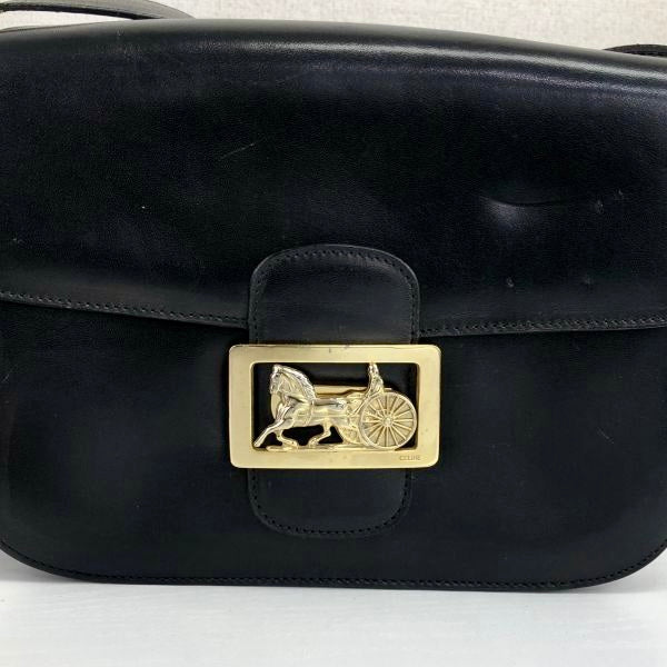 Vintage CELINE Horse Carriage Leather Black Shoulder Bag