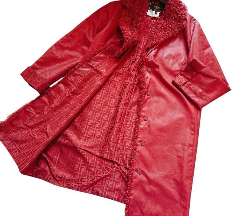 Vintage FENDI Fully lined Zucca Pattern Fur Collar Long Coat
