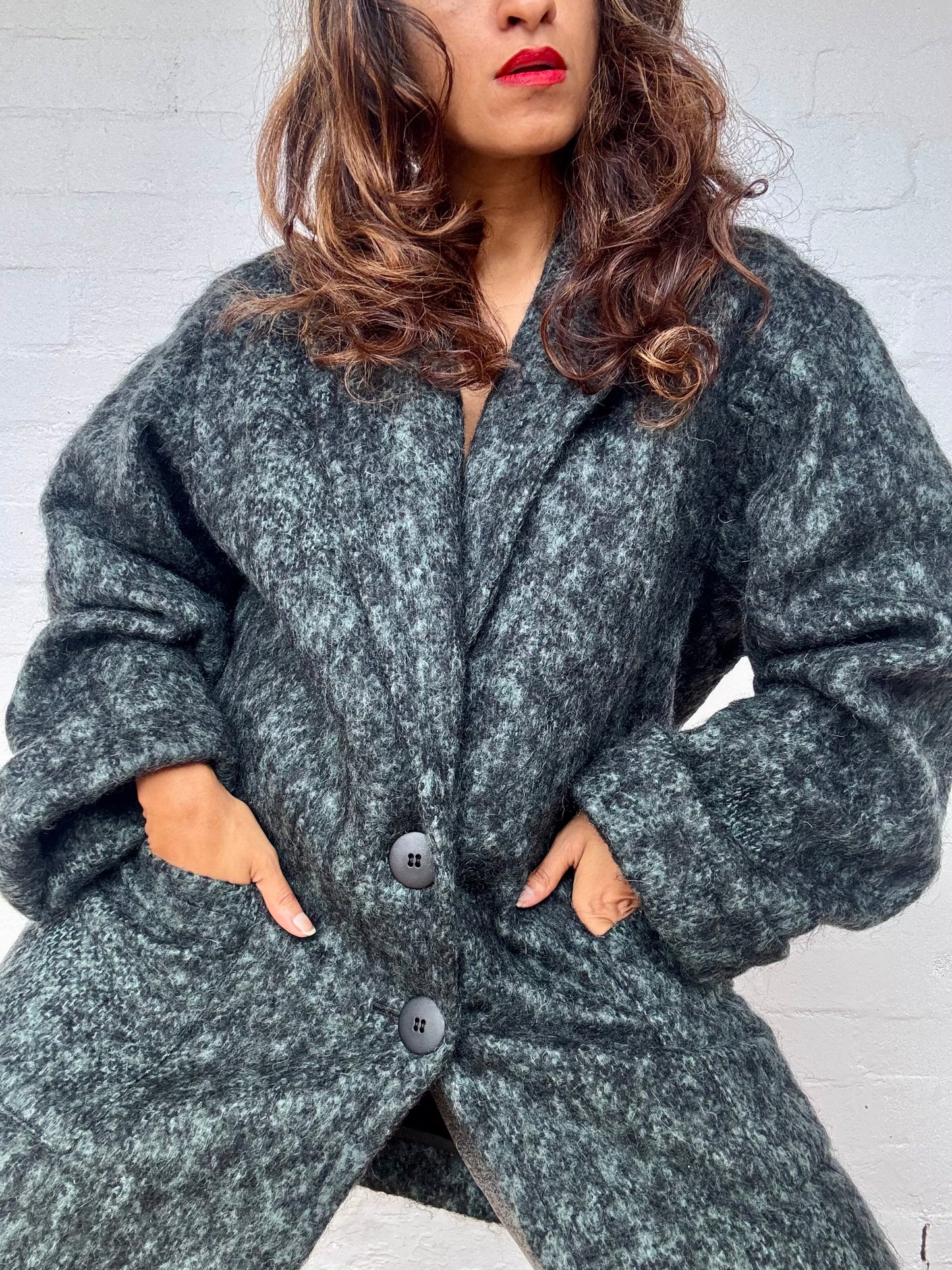 Vintage 1960's Dark Green Mohair Coat - Made in Britain