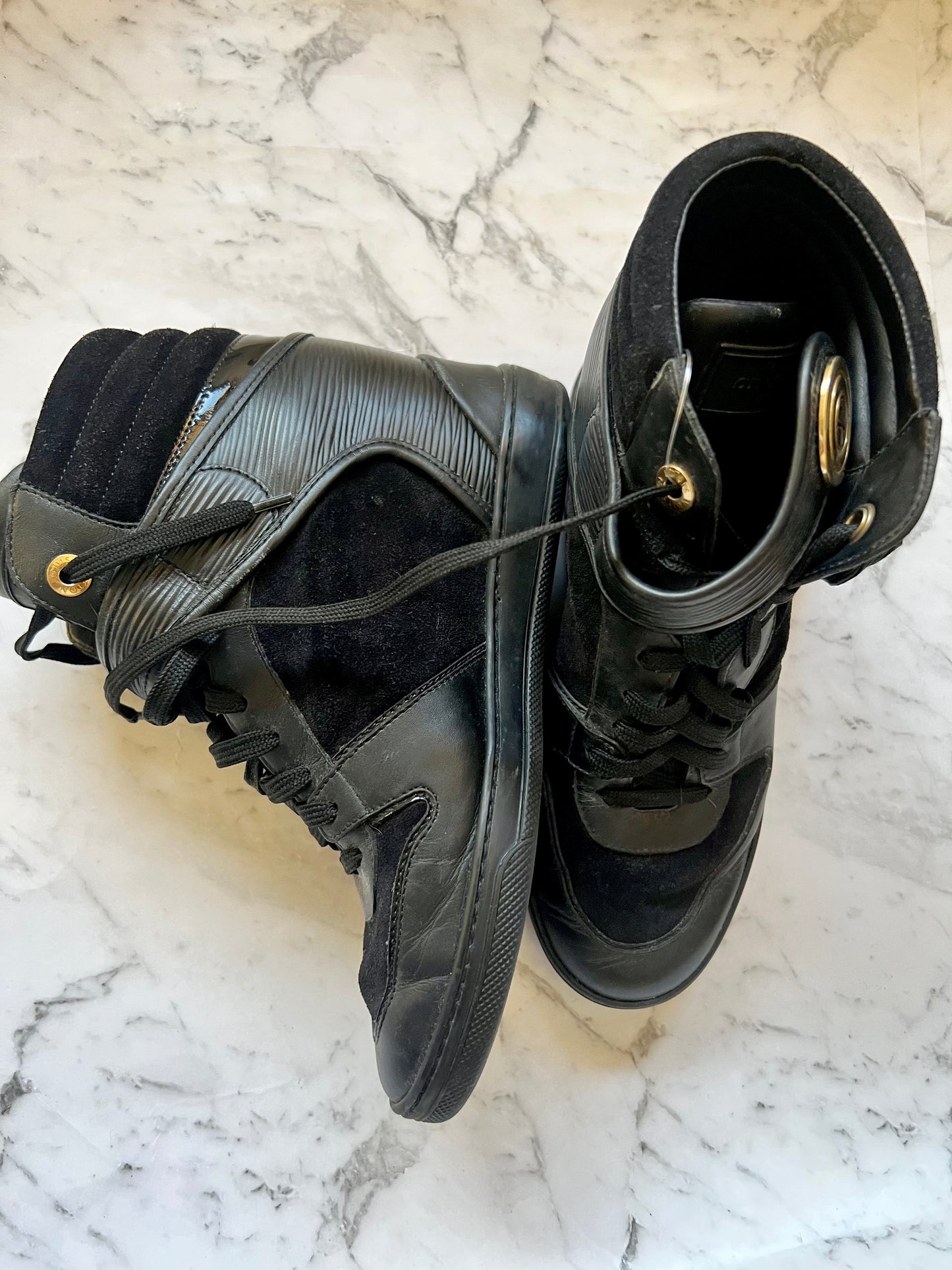 Authentic Louis Vuitton Black Epi Leather And Suede Postmark Sneakers